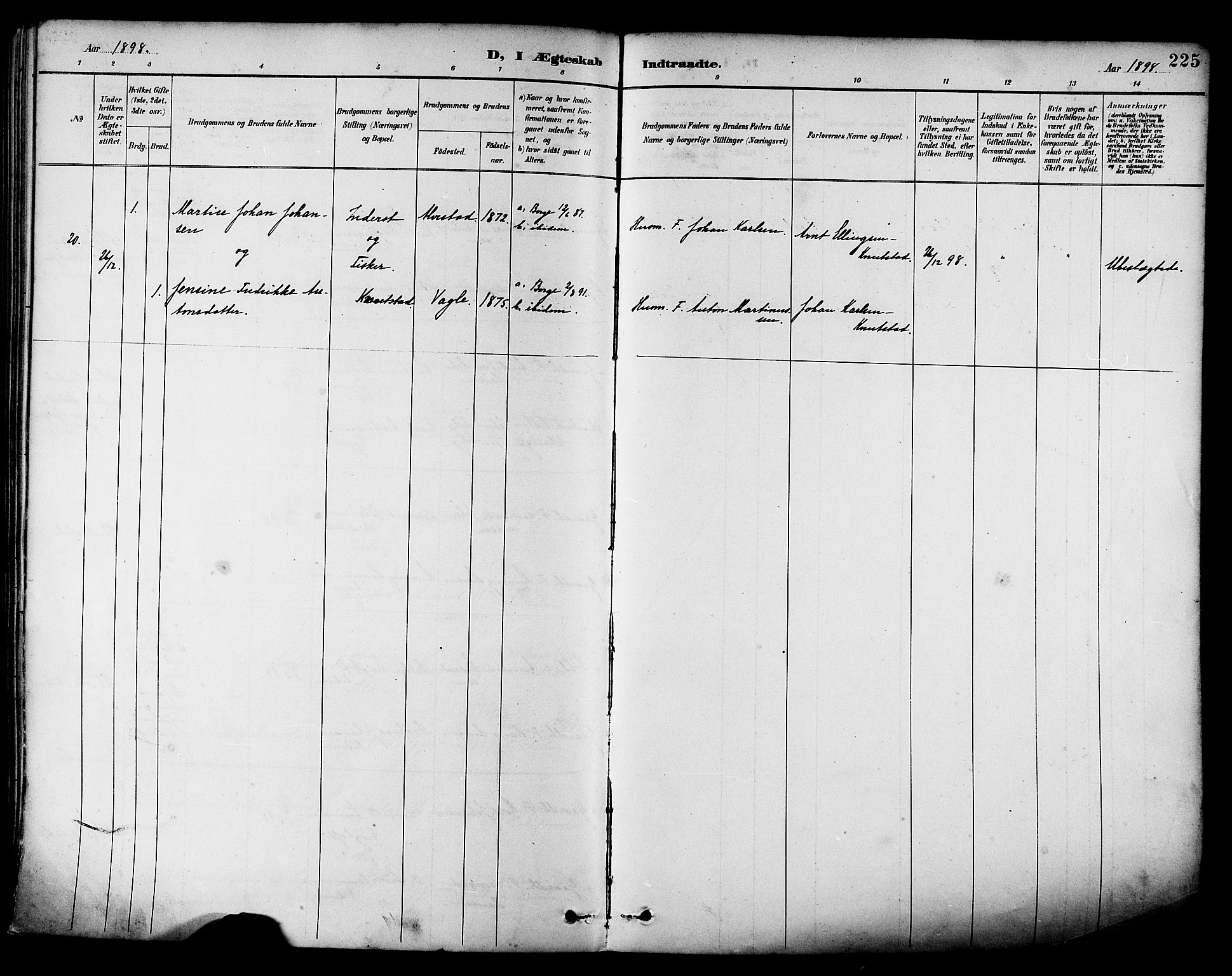 Ministerialprotokoller, klokkerbøker og fødselsregistre - Nordland, AV/SAT-A-1459/880/L1133: Parish register (official) no. 880A07, 1888-1898, p. 225