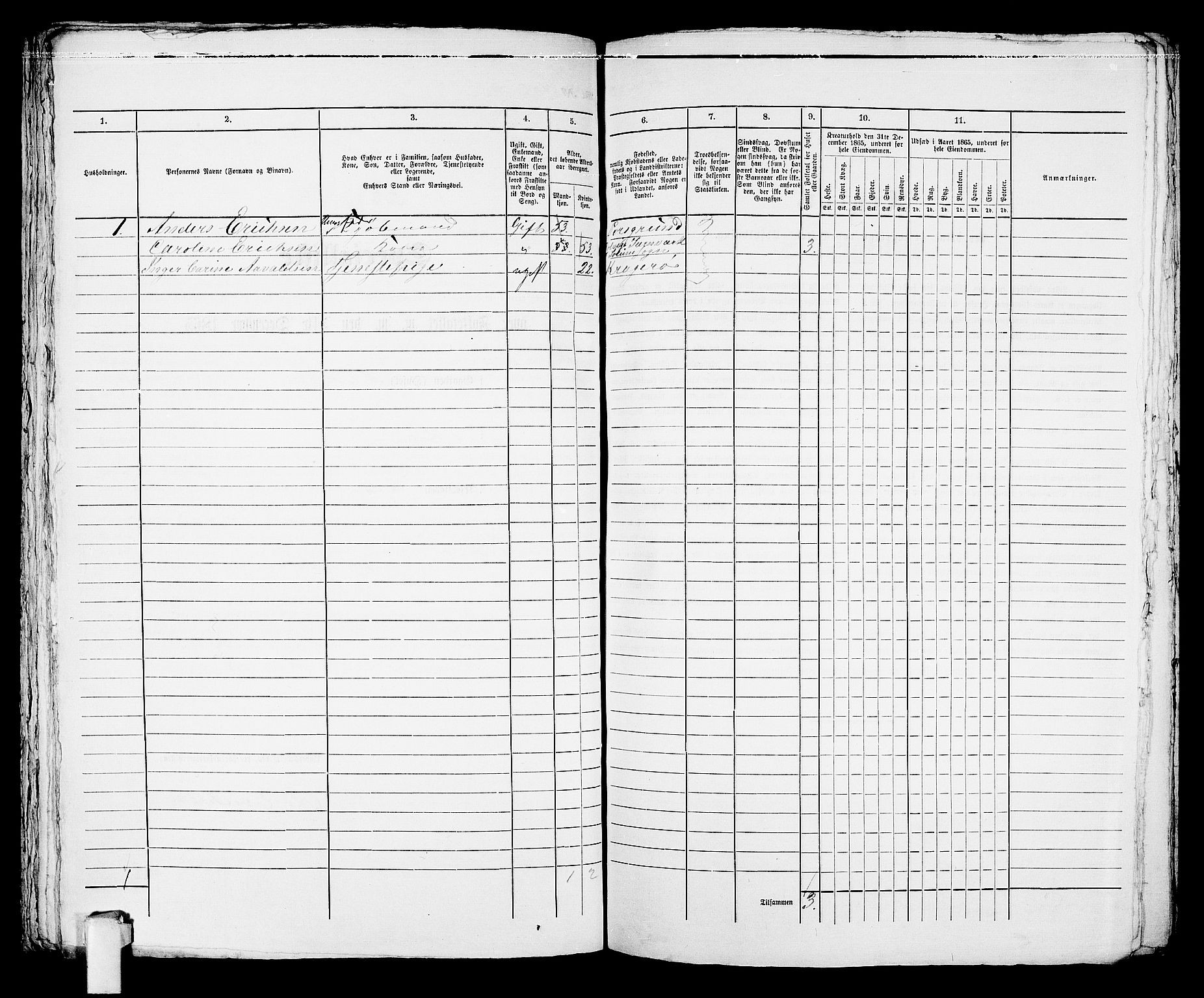 RA, 1865 census for Kragerø/Kragerø, 1865, p. 821