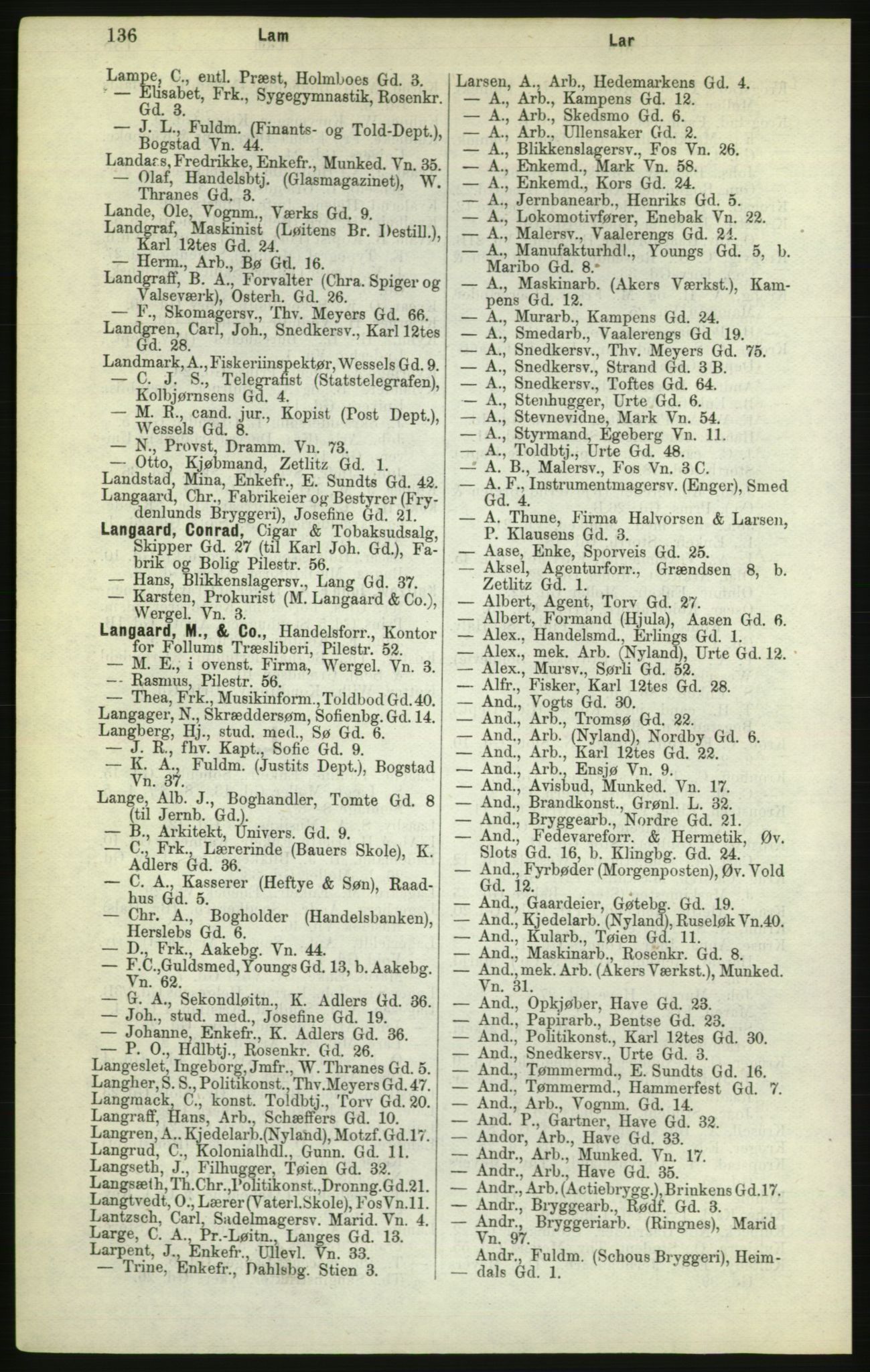 Kristiania/Oslo adressebok, PUBL/-, 1882, p. 136