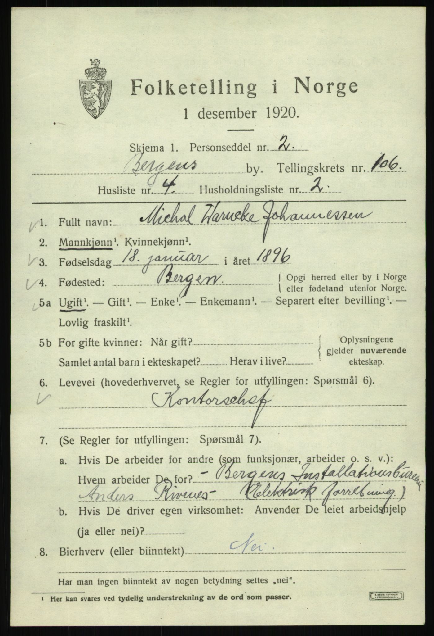 SAB, 1920 census for Bergen, 1920, p. 183726