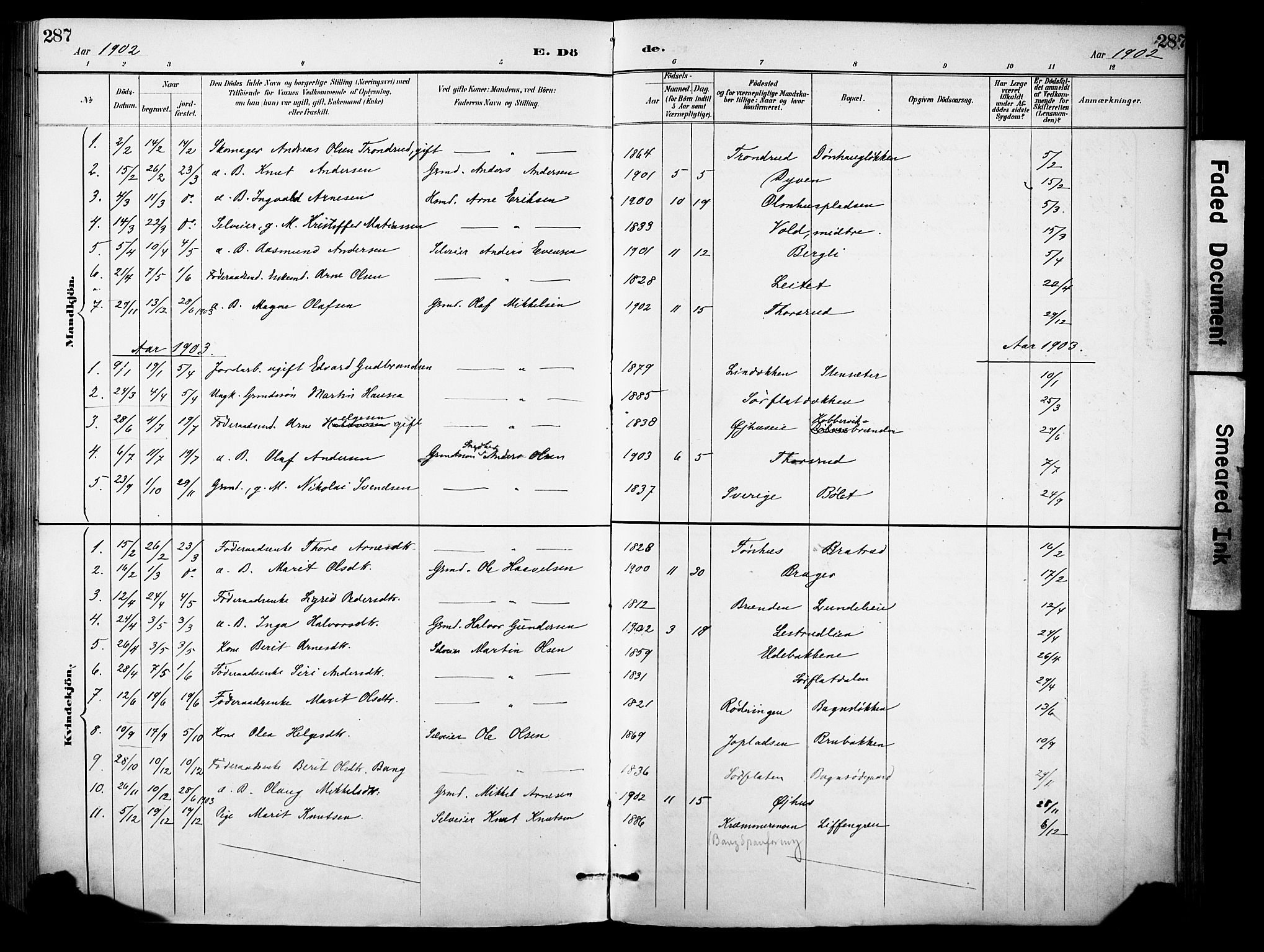Sør-Aurdal prestekontor, SAH/PREST-128/H/Ha/Haa/L0009: Parish register (official) no. 9, 1886-1906, p. 287