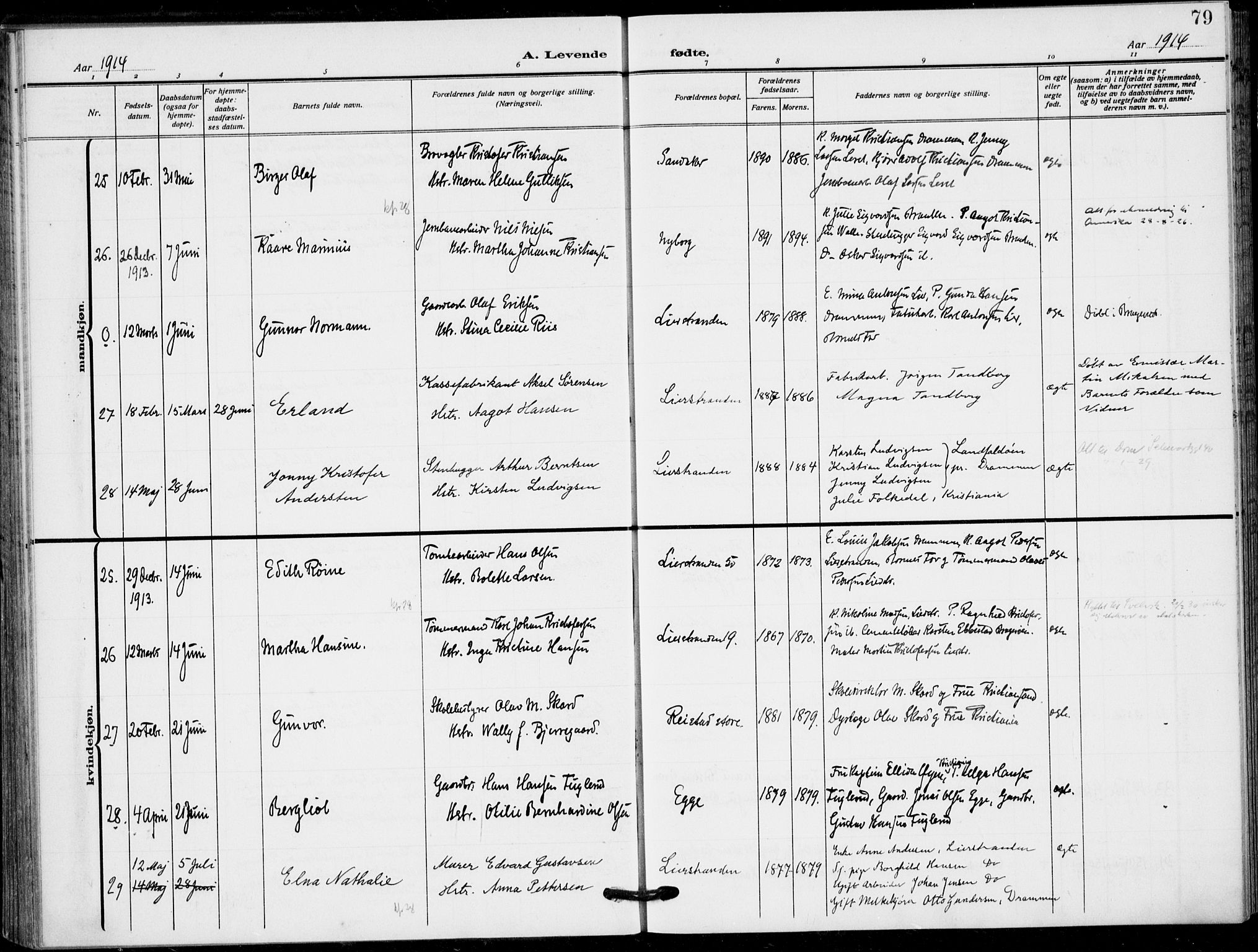 Lier kirkebøker, AV/SAKO-A-230/F/Fa/L0018: Parish register (official) no. I 18, 1909-1917, p. 79