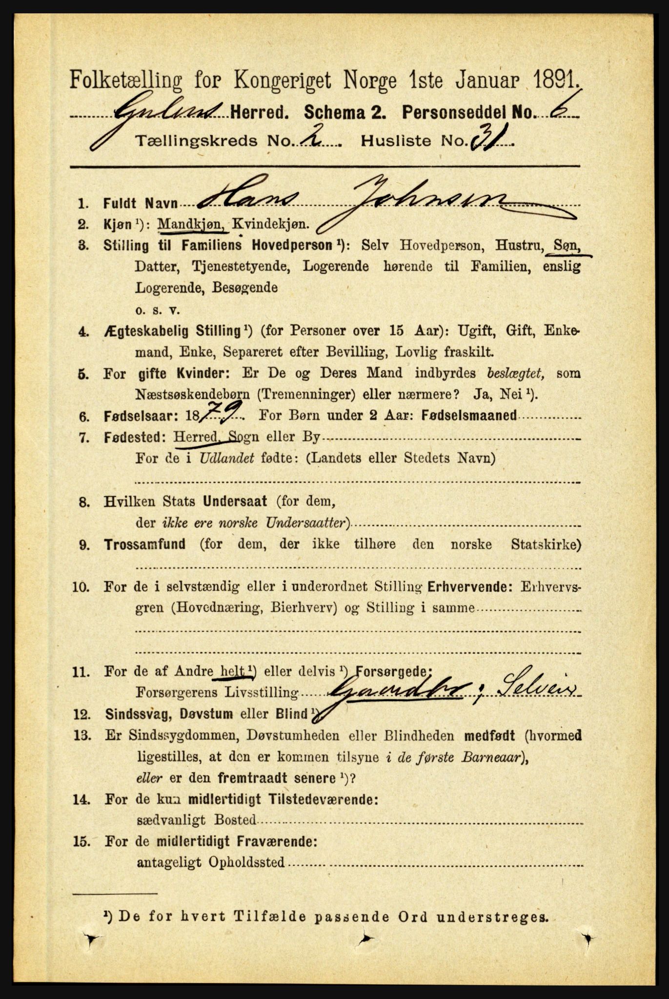 RA, 1891 census for 1411 Gulen, 1891, p. 710