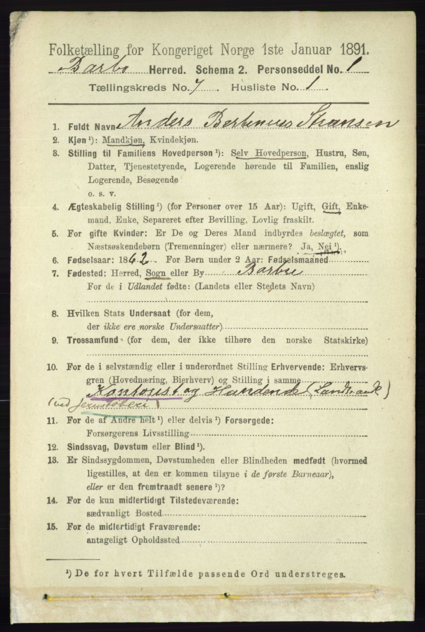 RA, 1891 census for 0990 Barbu, 1891, p. 5049