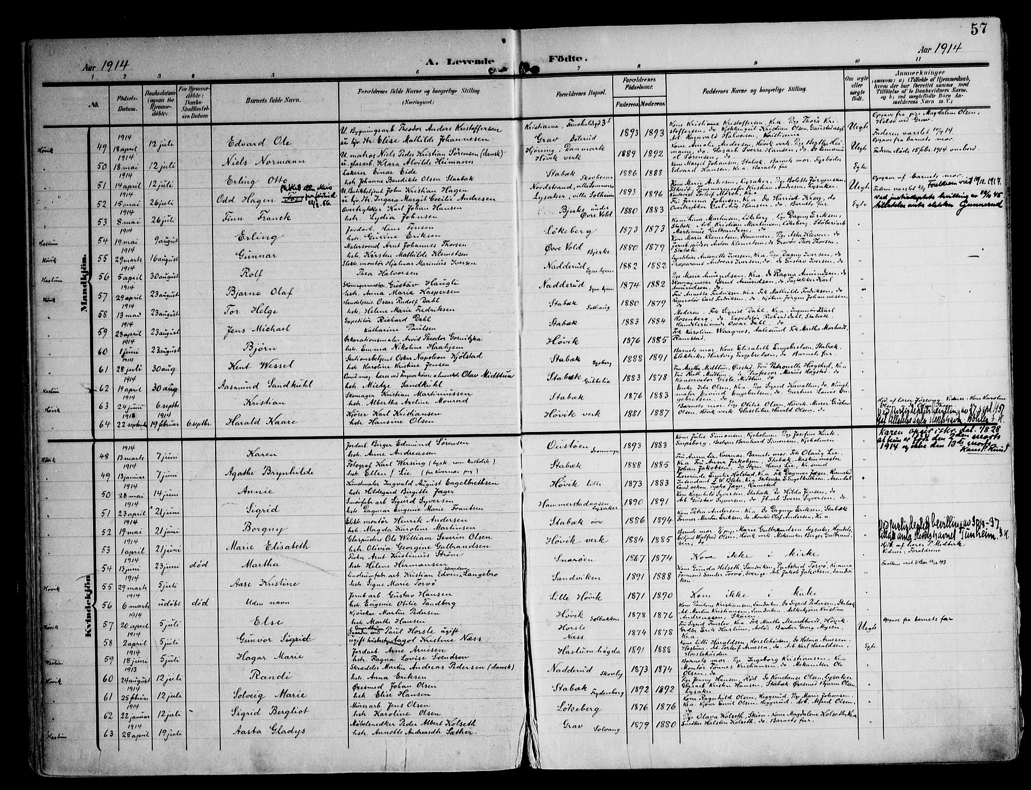 Østre Bærum prestekontor Kirkebøker, AV/SAO-A-10887/F/Fa/L0001: Parish register (official) no. 1, 1905-1924, p. 57