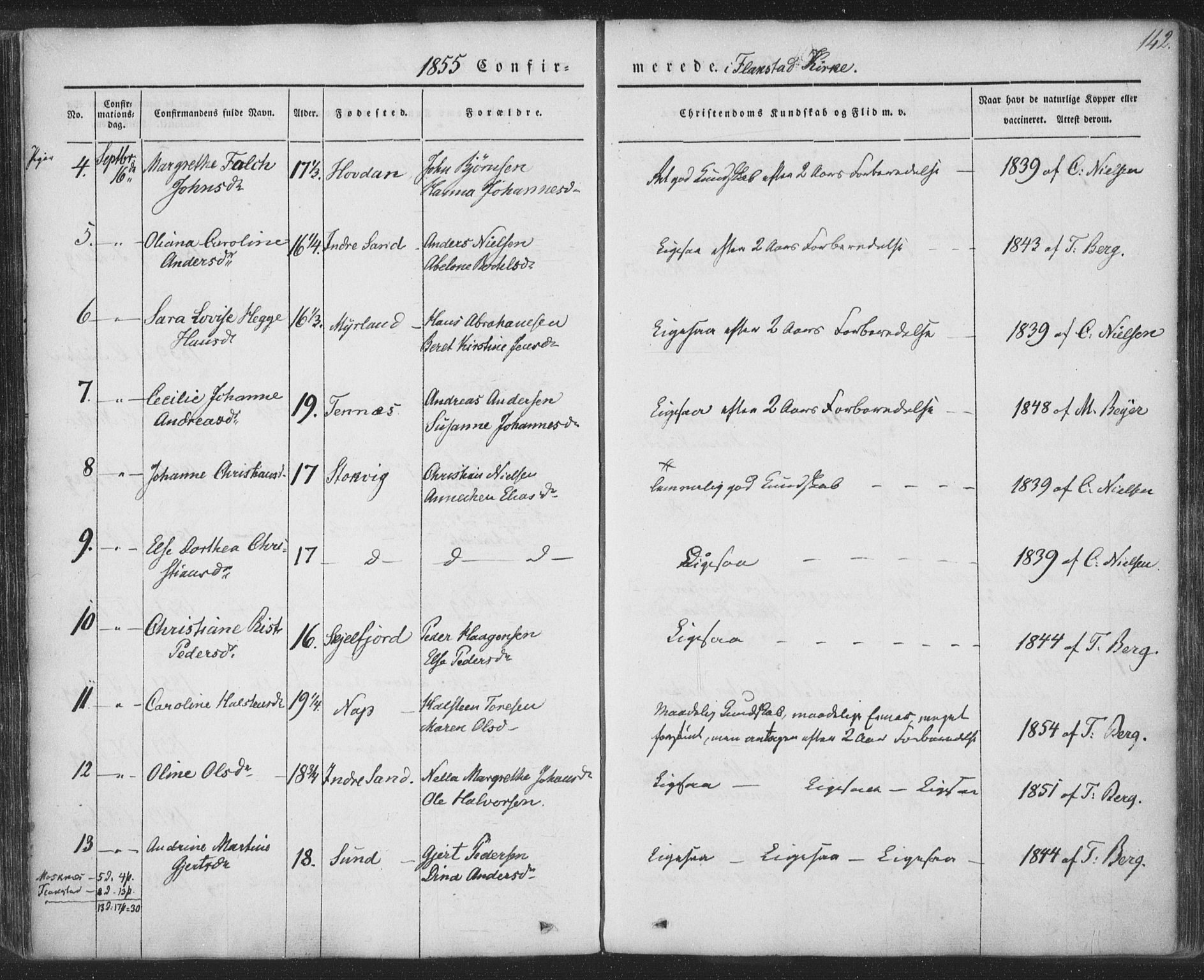 Ministerialprotokoller, klokkerbøker og fødselsregistre - Nordland, AV/SAT-A-1459/885/L1202: Parish register (official) no. 885A03, 1838-1859, p. 142