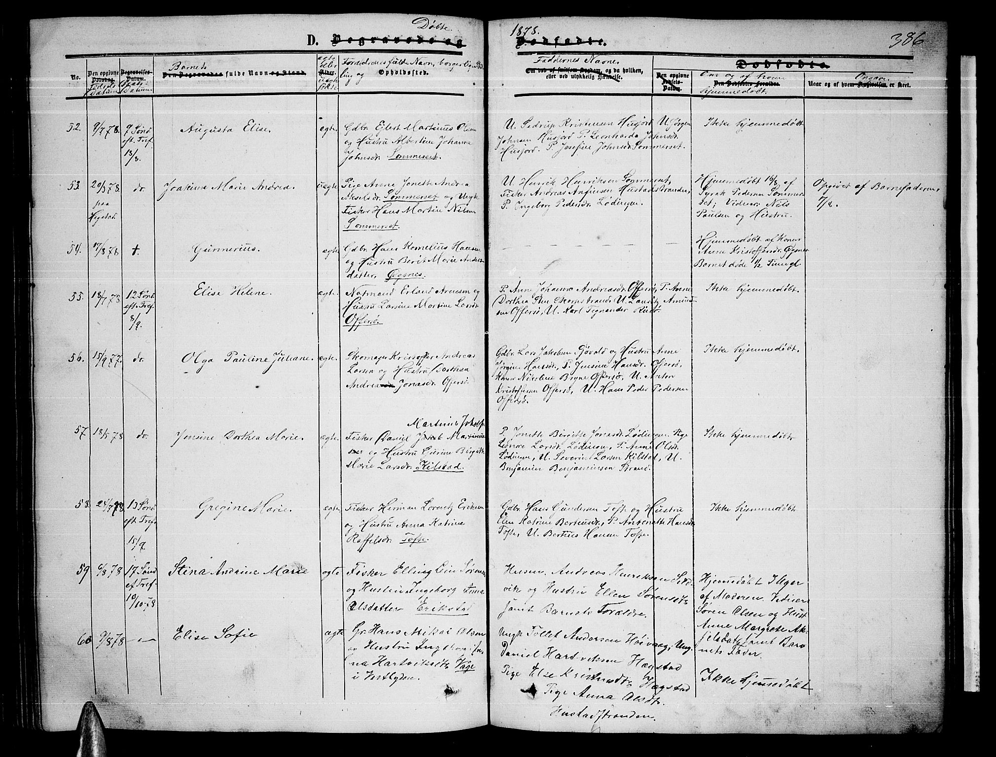 Ministerialprotokoller, klokkerbøker og fødselsregistre - Nordland, AV/SAT-A-1459/872/L1046: Parish register (copy) no. 872C02, 1852-1879, p. 386