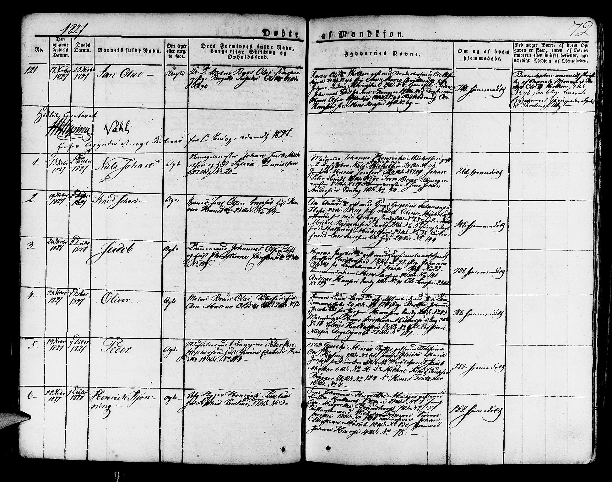 Korskirken sokneprestembete, AV/SAB-A-76101/H/Haa/L0014: Parish register (official) no. A 14, 1823-1835, p. 72