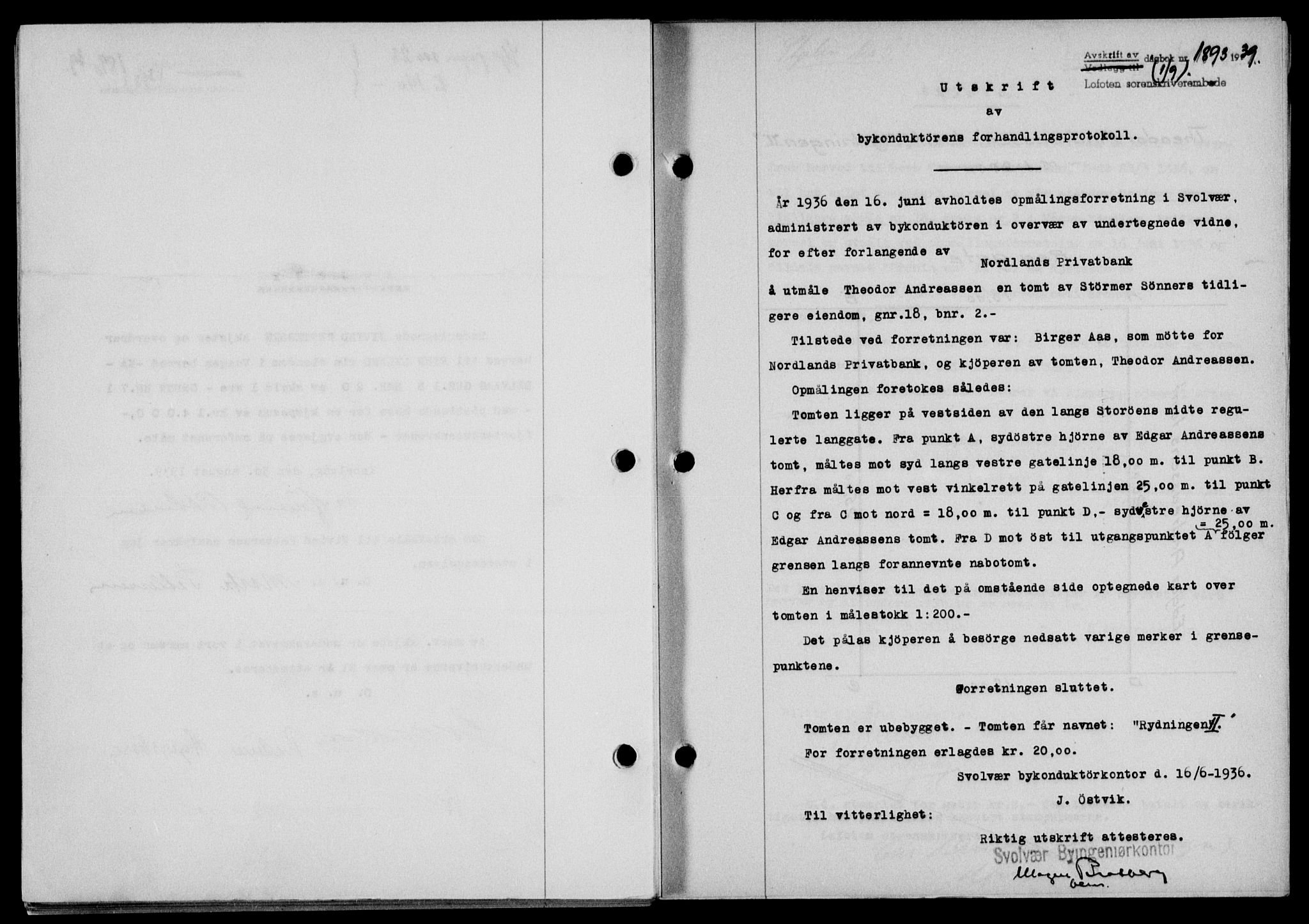 Lofoten sorenskriveri, SAT/A-0017/1/2/2C/L0006a: Mortgage book no. 6a, 1939-1939, Diary no: : 1893/1939