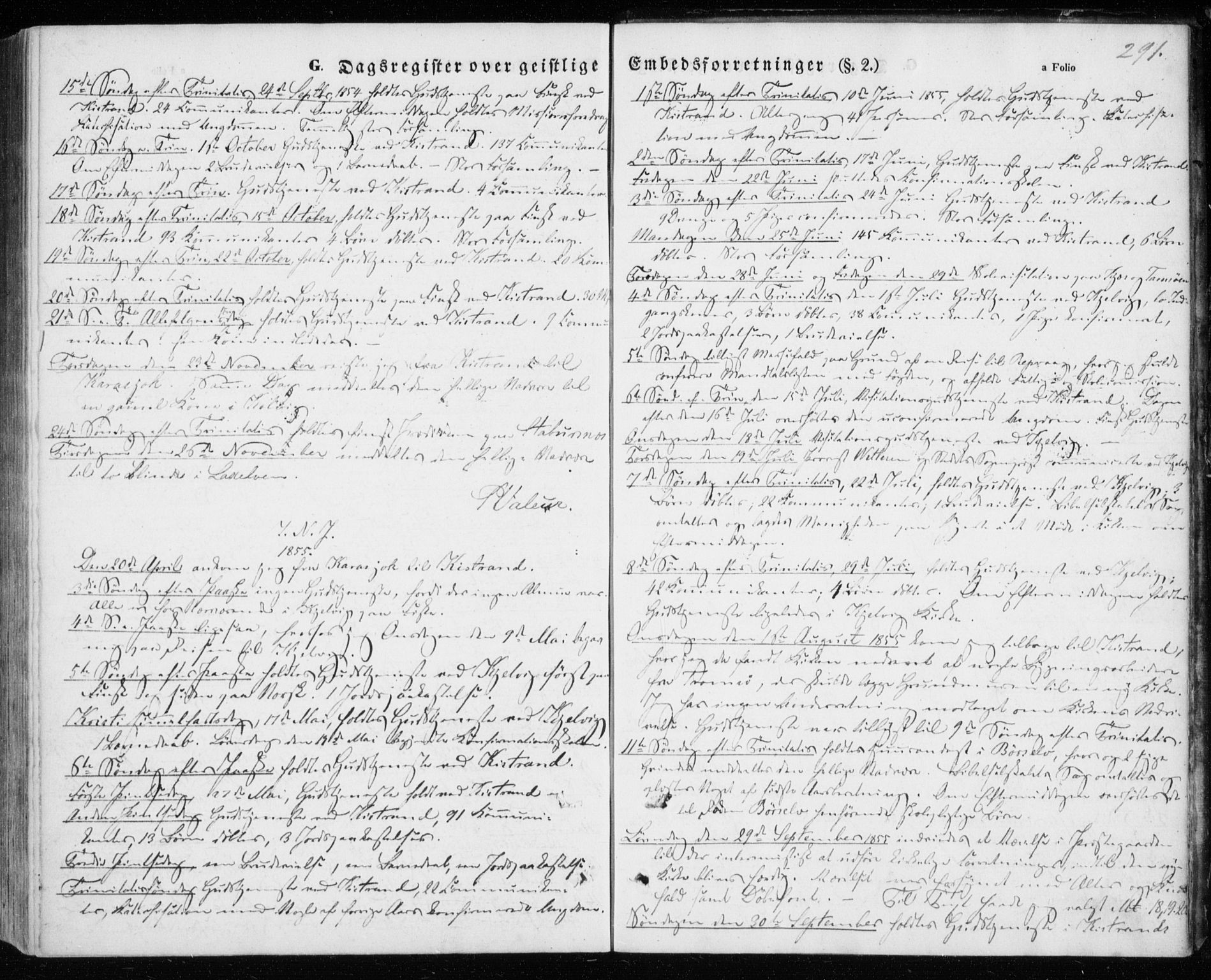 Kistrand/Porsanger sokneprestembete, AV/SATØ-S-1351/H/Ha/L0004.kirke: Parish register (official) no. 4, 1843-1860, p. 291