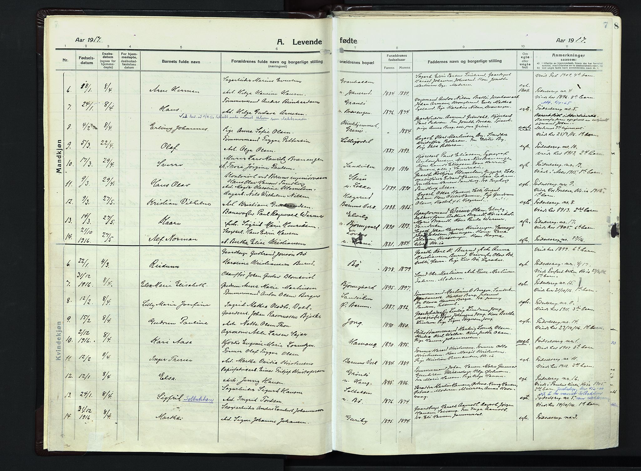 Vestre Bærum prestekontor Kirkebøker, SAO/A-10209a/F/Fa/L0003: Parish register (official) no. 3, 1916-1930, p. 7