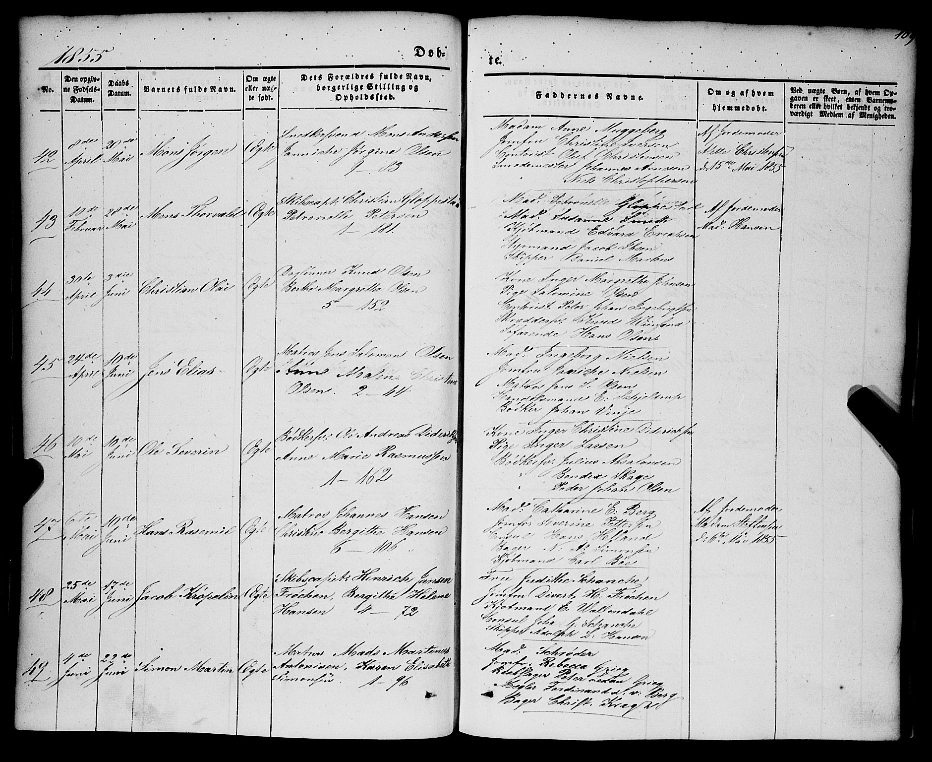 Nykirken Sokneprestembete, SAB/A-77101/H/Haa/L0014: Parish register (official) no. B 1, 1844-1858, p. 109