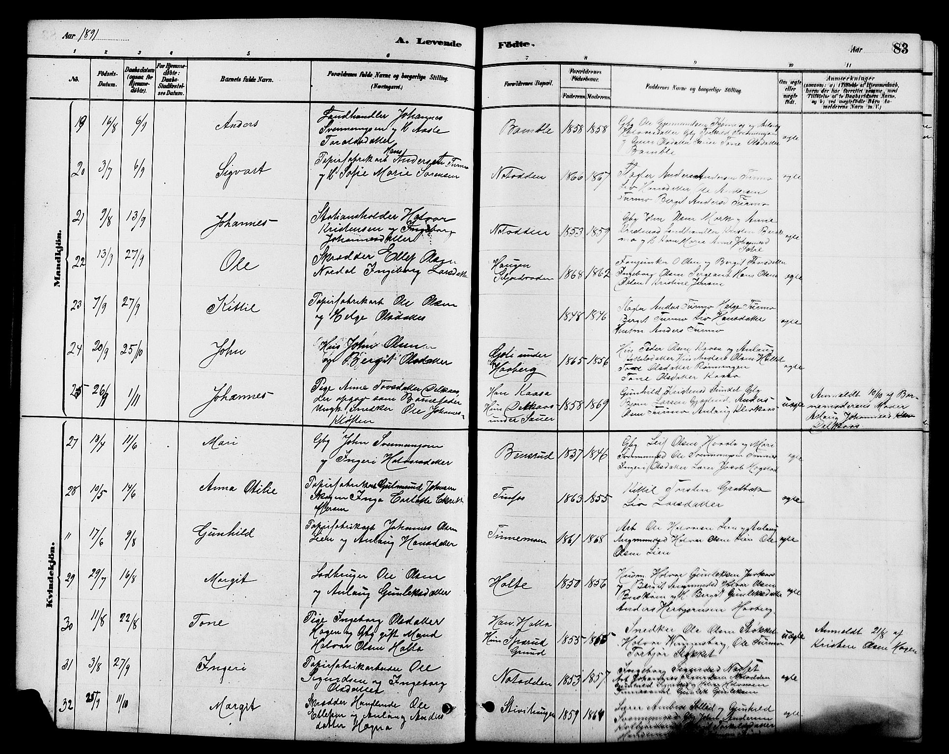 Heddal kirkebøker, AV/SAKO-A-268/G/Ga/L0002: Parish register (copy) no. I 2, 1879-1908, p. 83