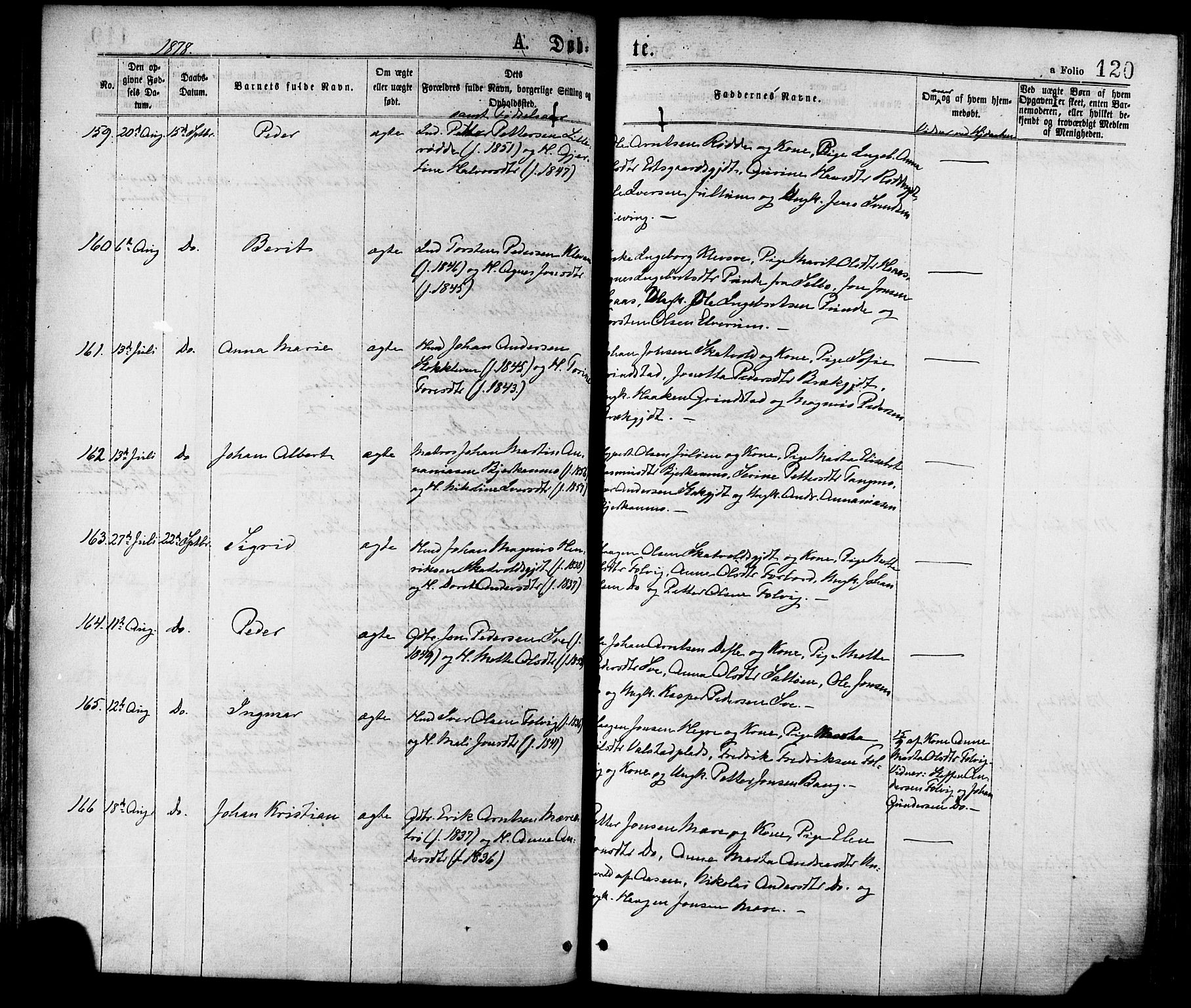 Ministerialprotokoller, klokkerbøker og fødselsregistre - Nord-Trøndelag, AV/SAT-A-1458/709/L0076: Parish register (official) no. 709A16, 1871-1879, p. 120