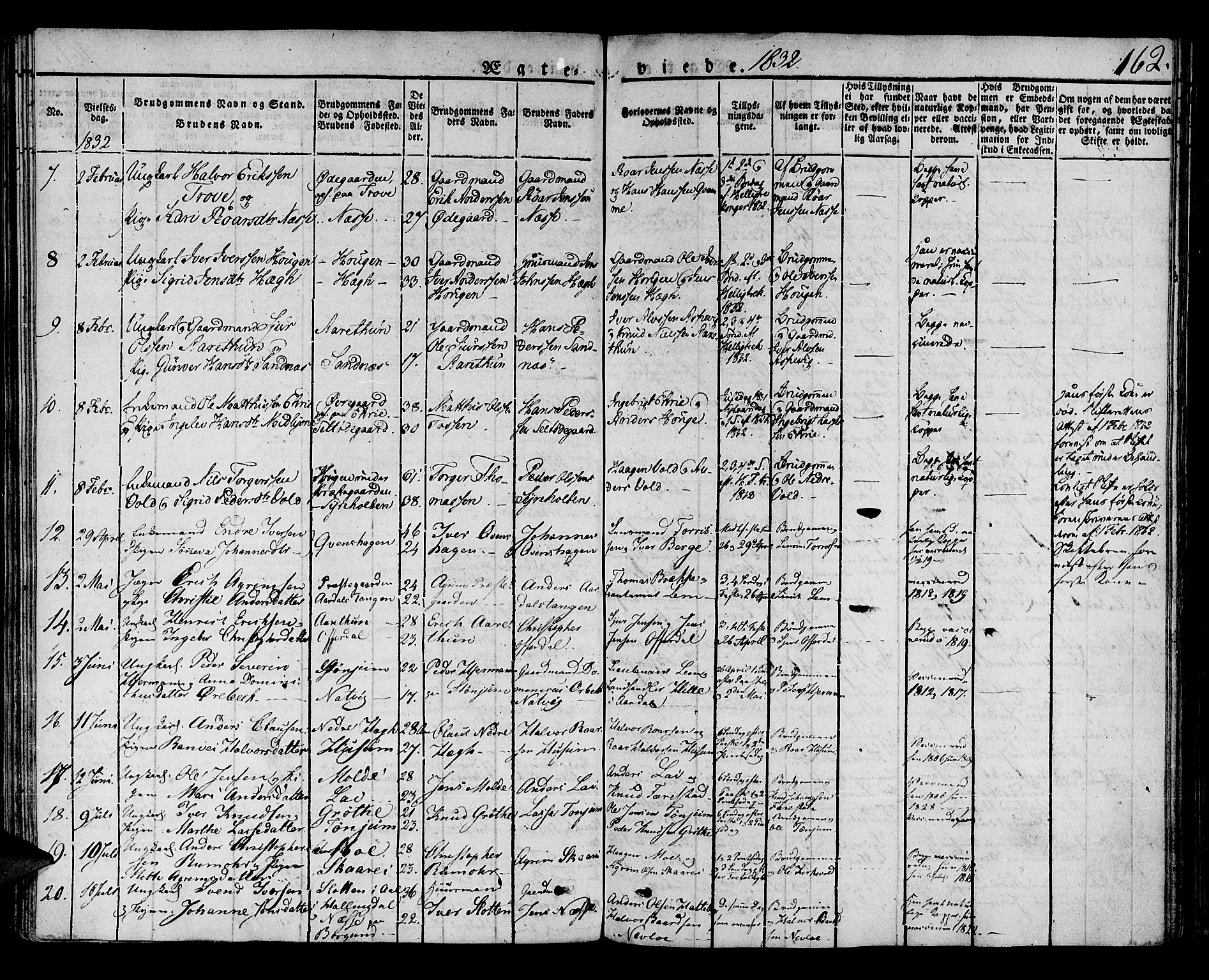 Lærdal sokneprestembete, AV/SAB-A-81201: Parish register (official) no. A 5, 1822-1834, p. 162