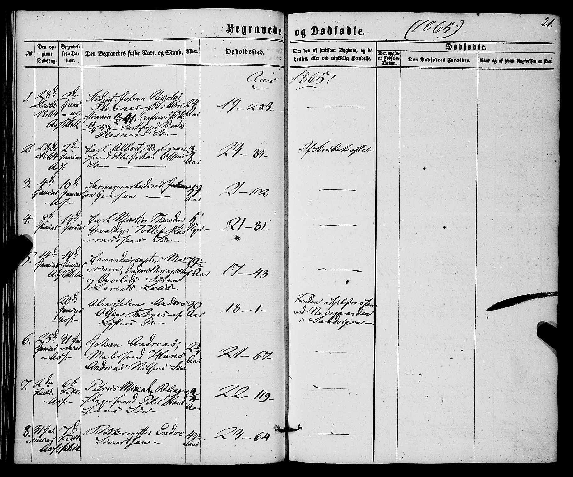 Korskirken sokneprestembete, AV/SAB-A-76101/H/Haa/L0045: Parish register (official) no. E 3, 1863-1875, p. 21