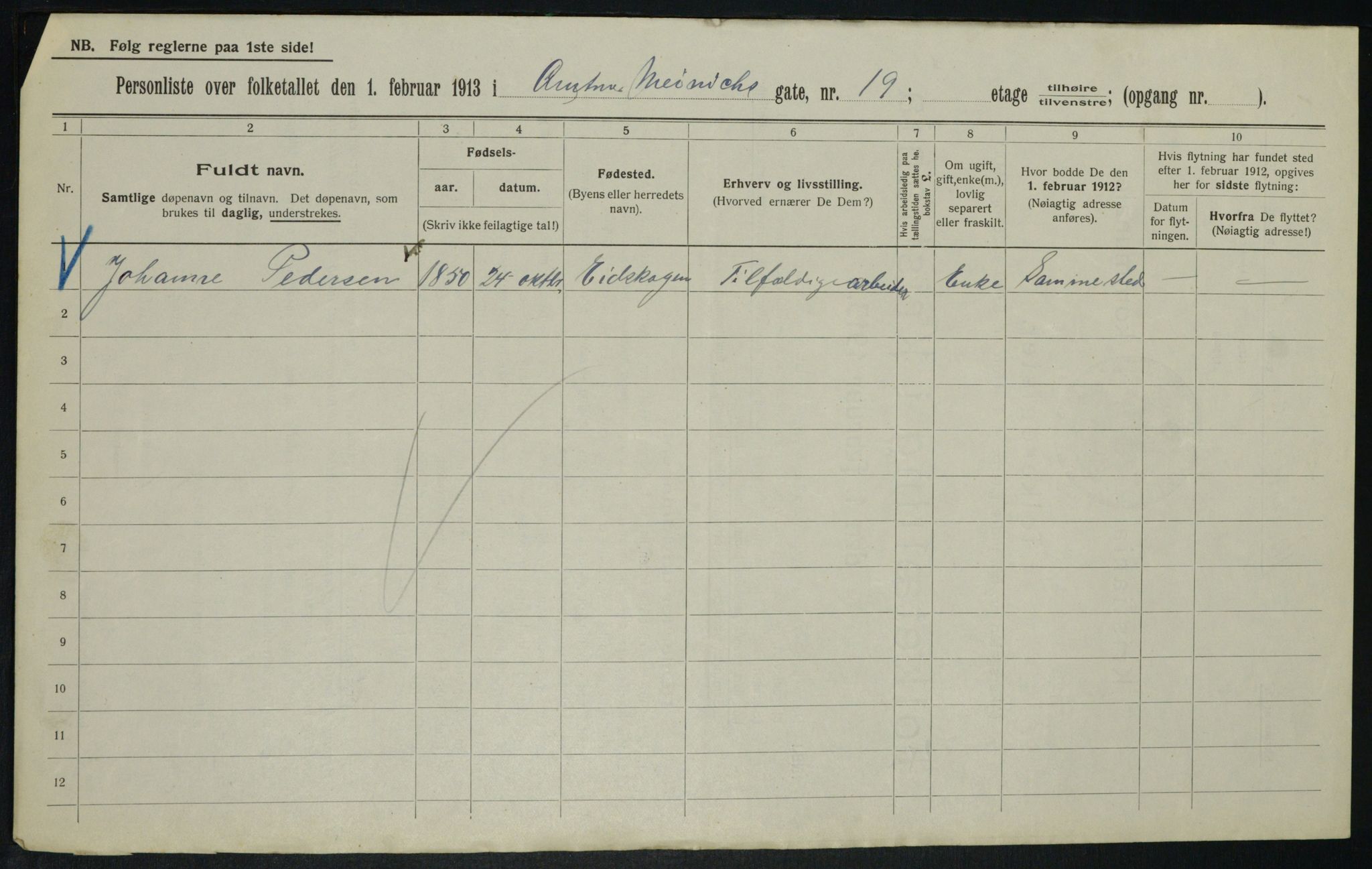 OBA, Municipal Census 1913 for Kristiania, 1913, p. 64952