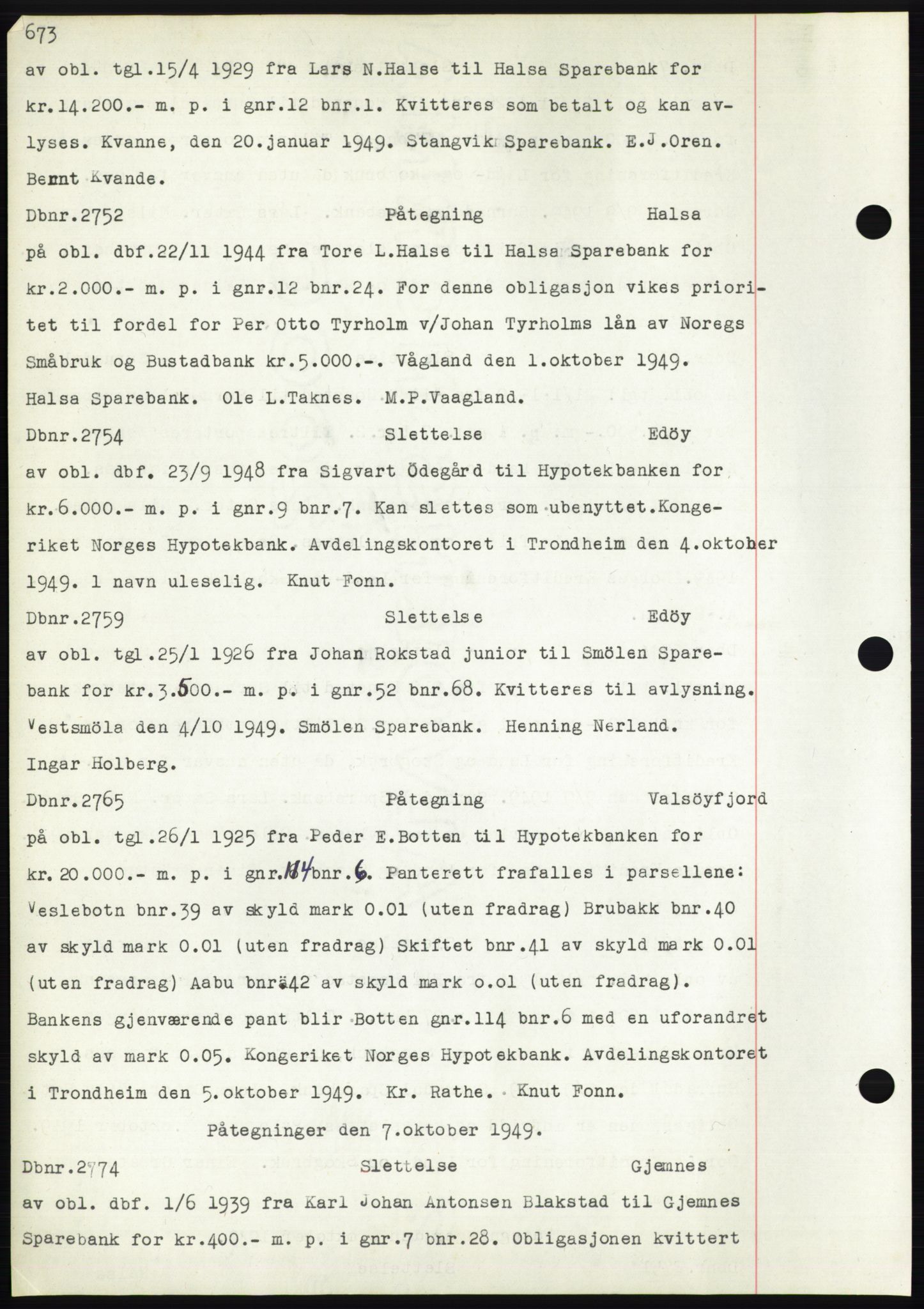 Nordmøre sorenskriveri, SAT/A-4132/1/2/2Ca: Mortgage book no. C82b, 1946-1951, Diary no: : 2752/1949