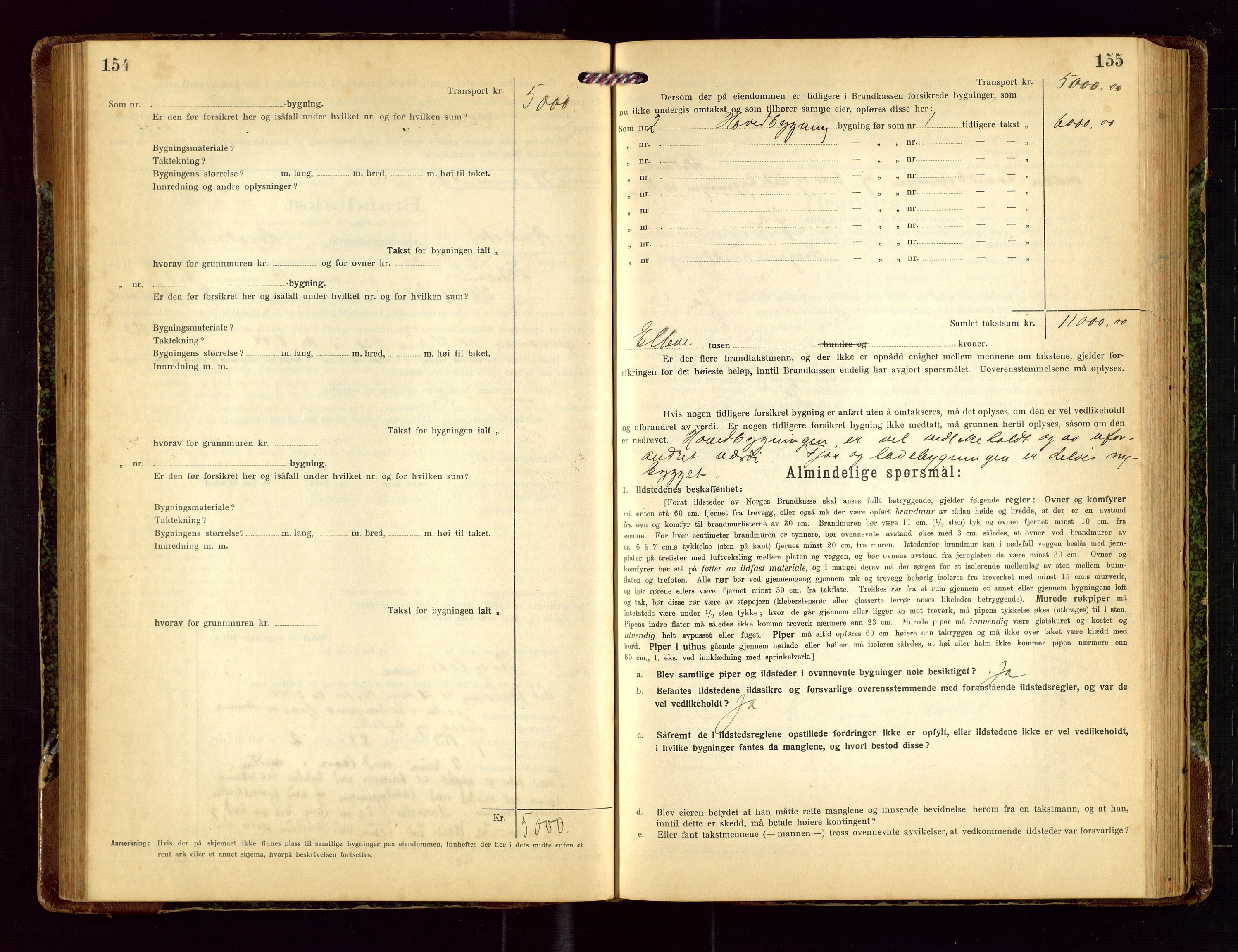 Heskestad lensmannskontor, SAST/A-100304/Gob/L0003: "Brandtakstprotokoll", 1922-1934, p. 154-155