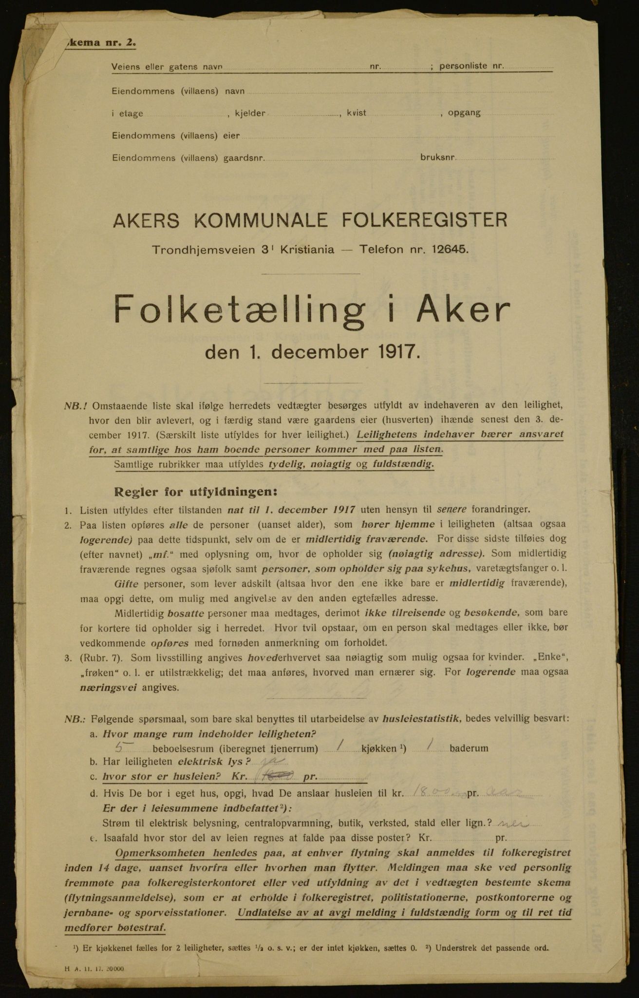 OBA, Municipal Census 1917 for Aker, 1917, p. 4344