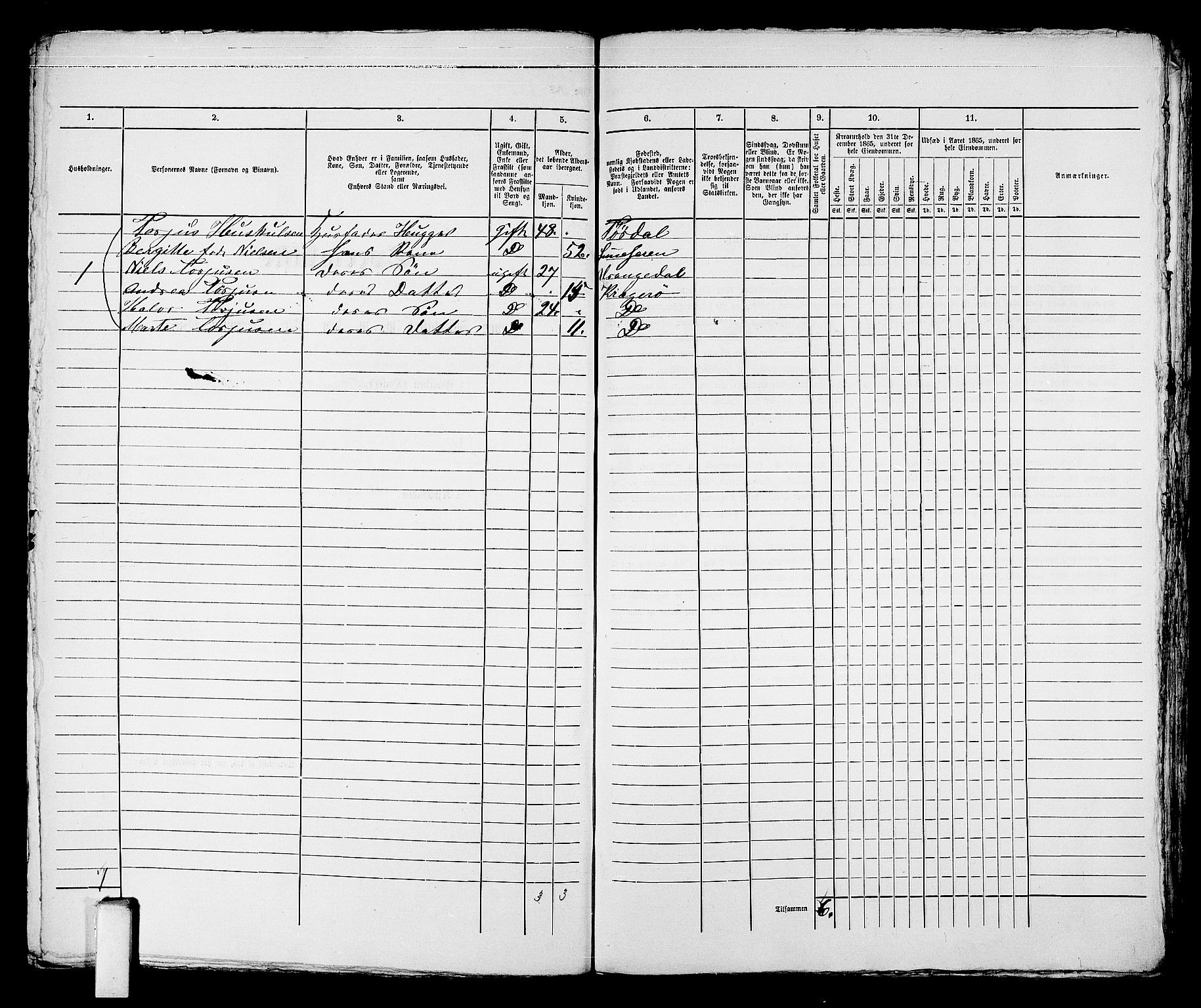 RA, 1865 census for Kragerø/Kragerø, 1865, p. 559