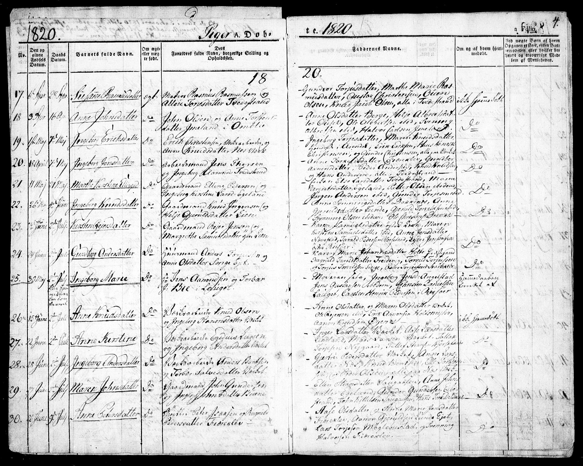 Holt sokneprestkontor, AV/SAK-1111-0021/F/Fa/L0006: Parish register (official) no. A 6, 1820-1835, p. 4