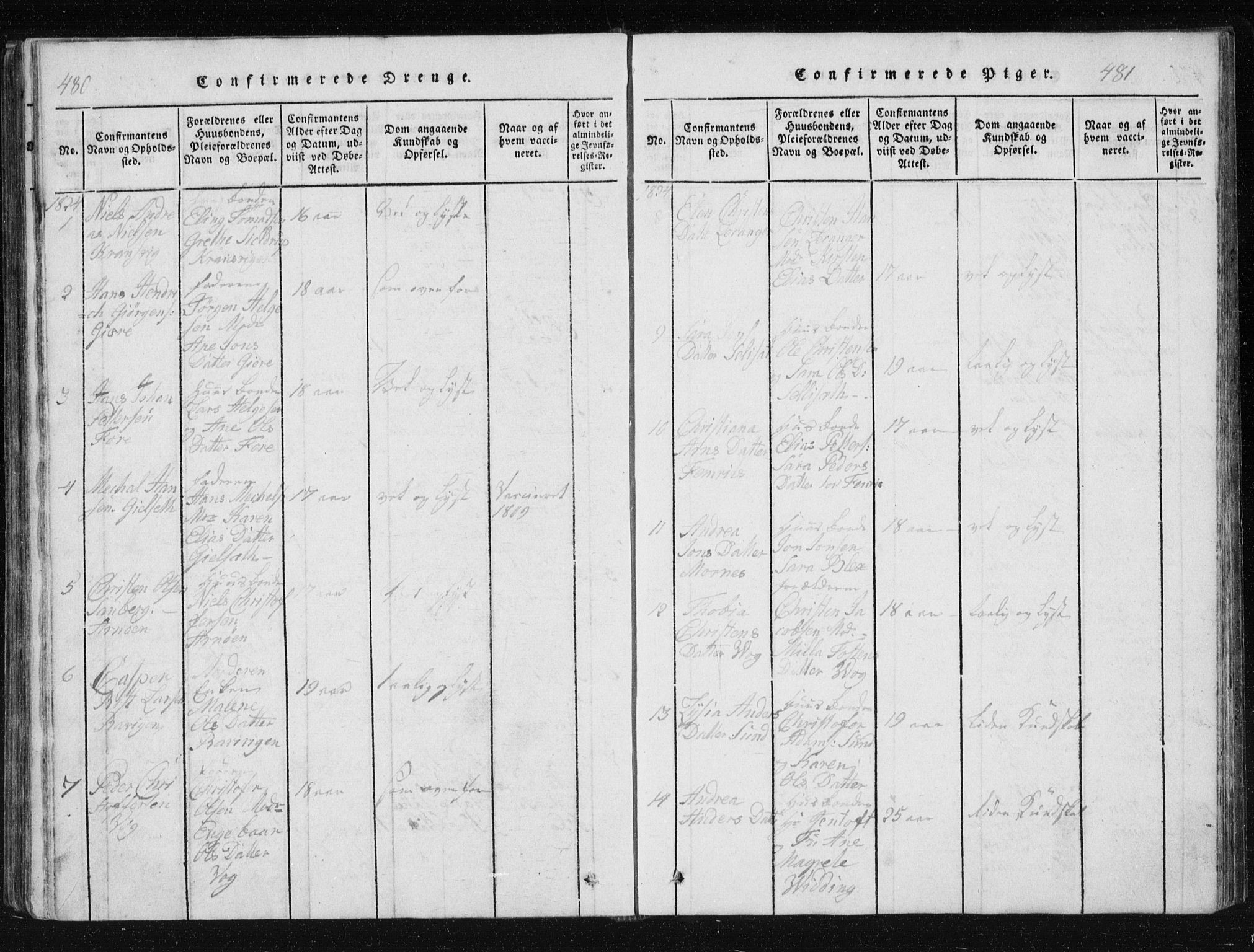 Ministerialprotokoller, klokkerbøker og fødselsregistre - Nordland, AV/SAT-A-1459/805/L0096: Parish register (official) no. 805A03, 1820-1837, p. 480-481