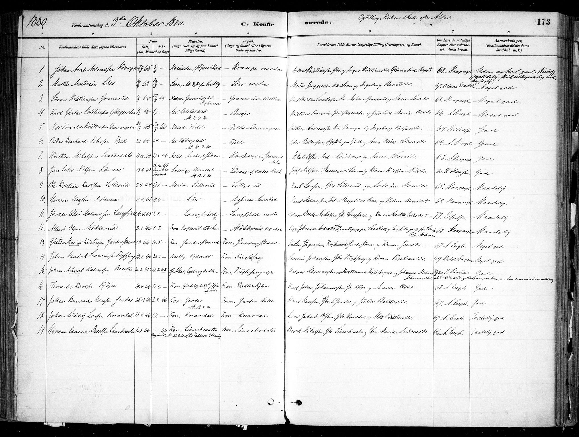 Nesodden prestekontor Kirkebøker, SAO/A-10013/F/Fa/L0009: Parish register (official) no. I 9, 1880-1915, p. 173