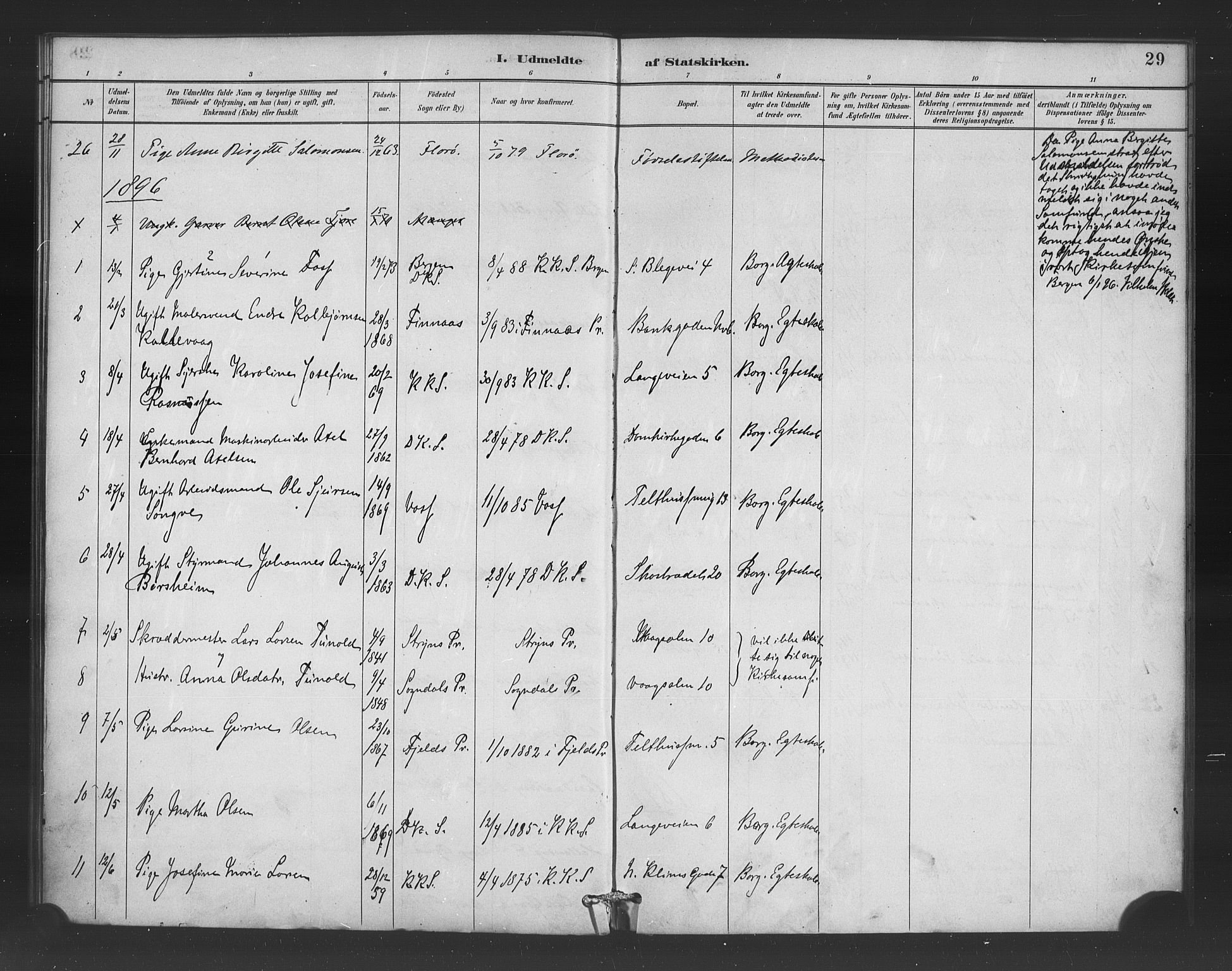 Korskirken sokneprestembete, SAB/A-76101/H/Haa/L0052: Parish register (official) no. G 2, 1887-1899, p. 29