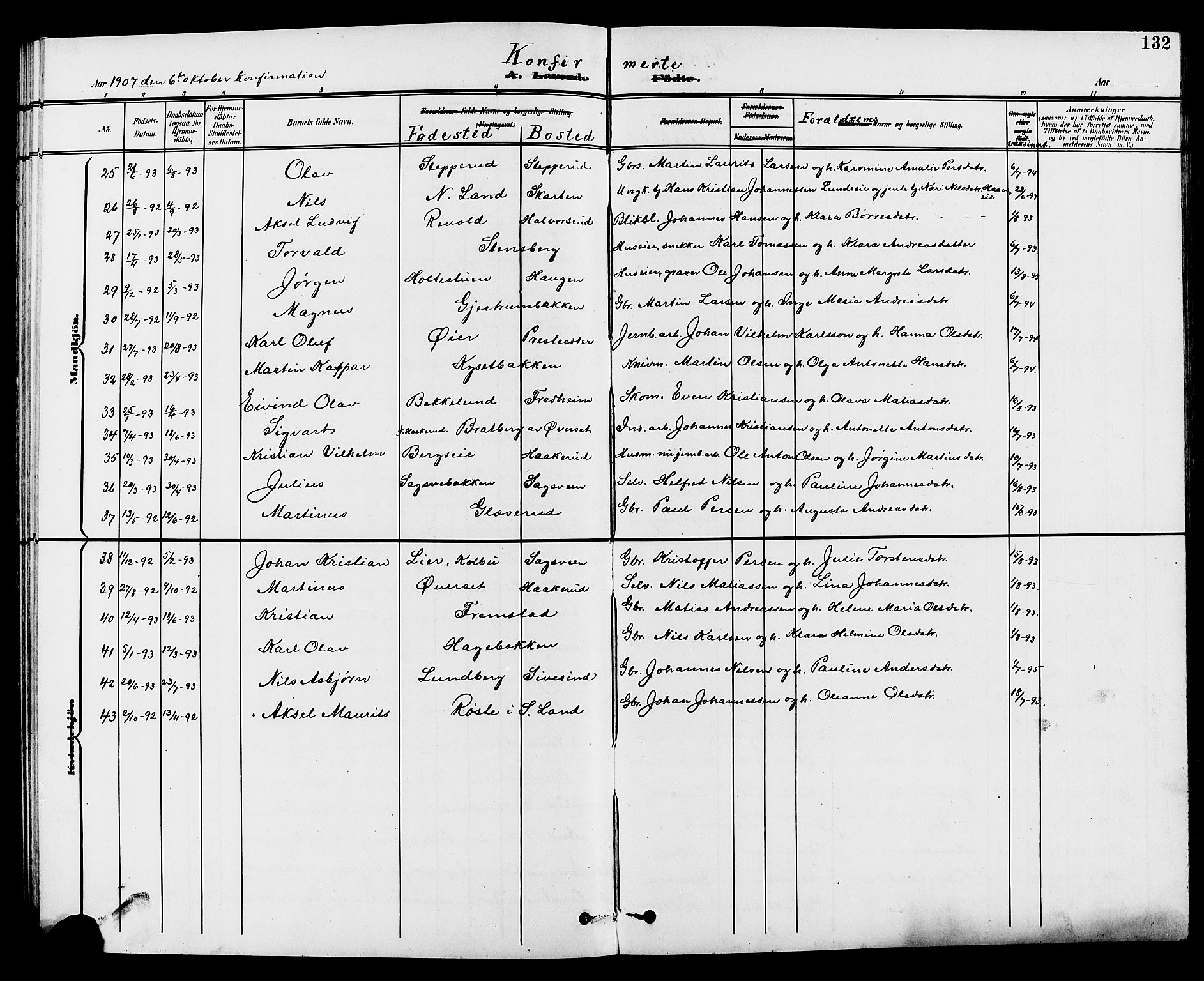 Vestre Toten prestekontor, SAH/PREST-108/H/Ha/Hab/L0010: Parish register (copy) no. 10, 1900-1912, p. 132