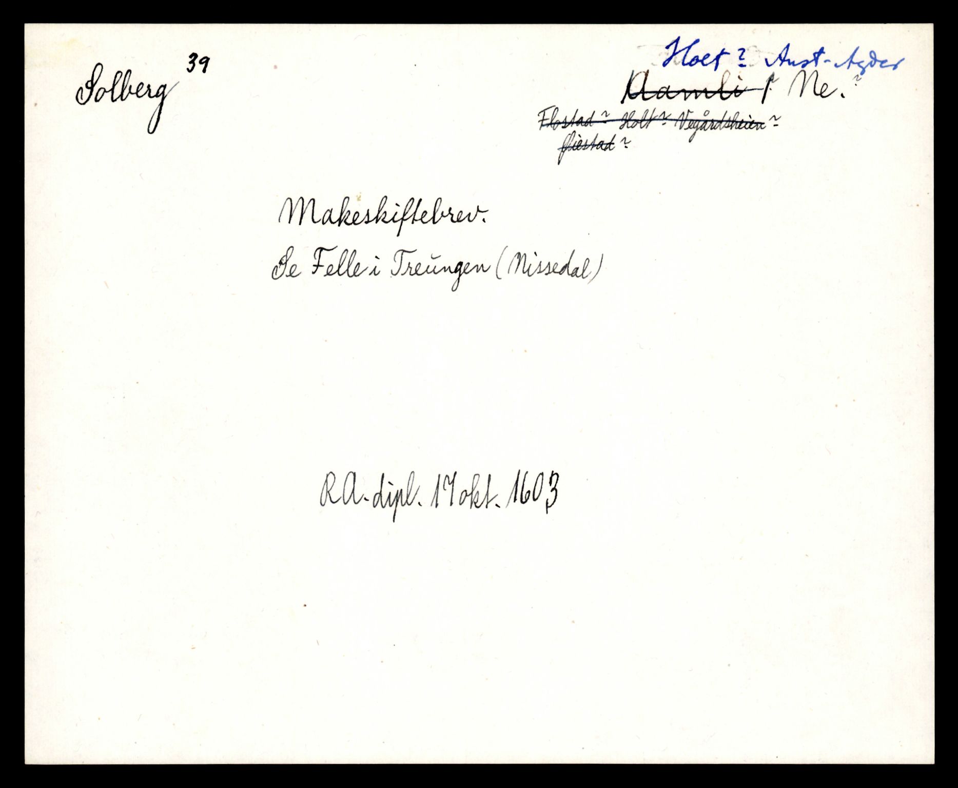 Riksarkivets diplomsamling, AV/RA-EA-5965/F35/F35e/L0023: Registreringssedler Aust-Agder 1, 1400-1700, p. 169