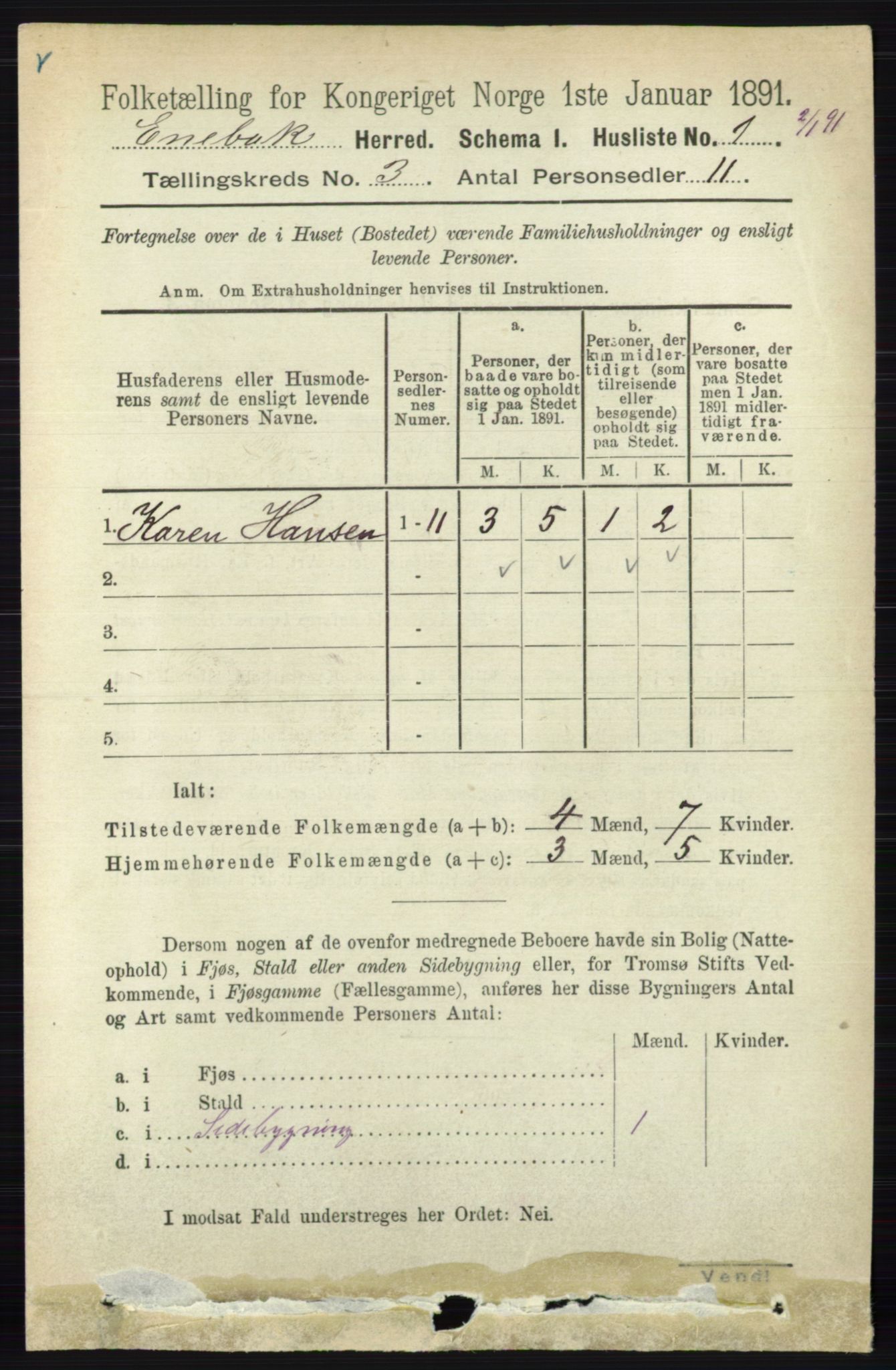 RA, 1891 census for 0229 Enebakk, 1891, p. 1072