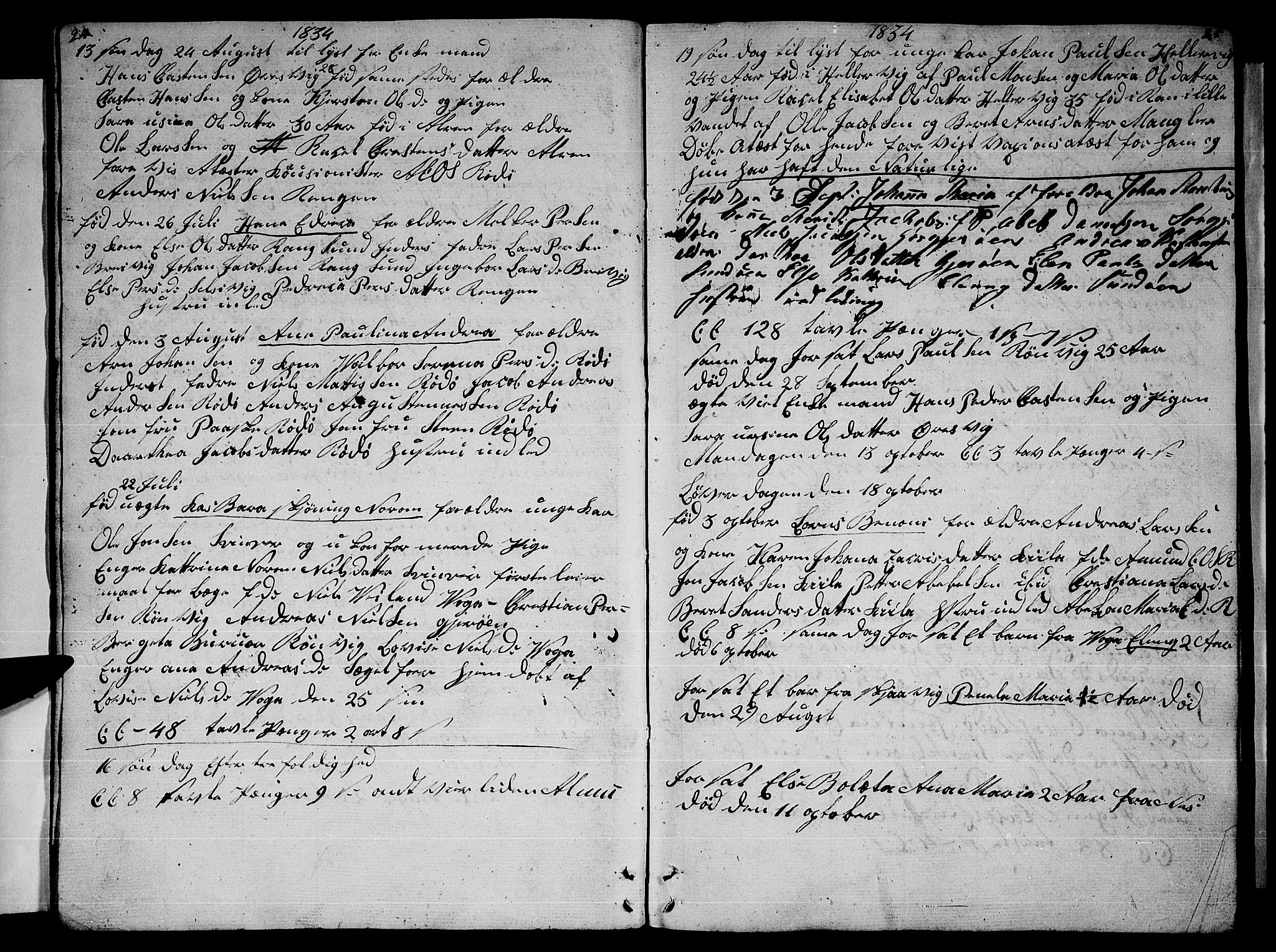 Ministerialprotokoller, klokkerbøker og fødselsregistre - Nordland, AV/SAT-A-1459/841/L0618: Parish register (copy) no. 841C02, 1833-1855, p. 24-25