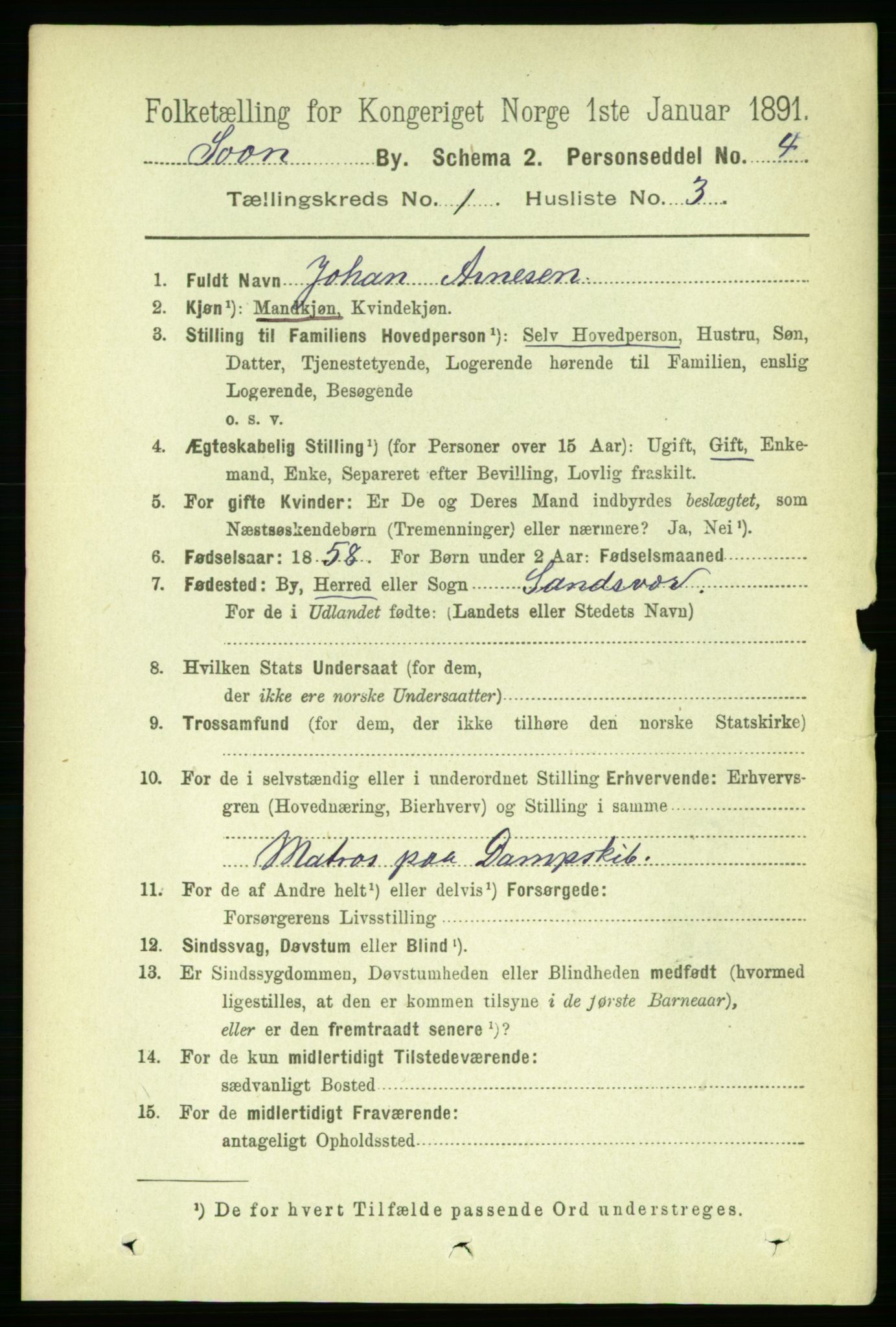 RA, 1891 census for 0201 Son, 1891, p. 28