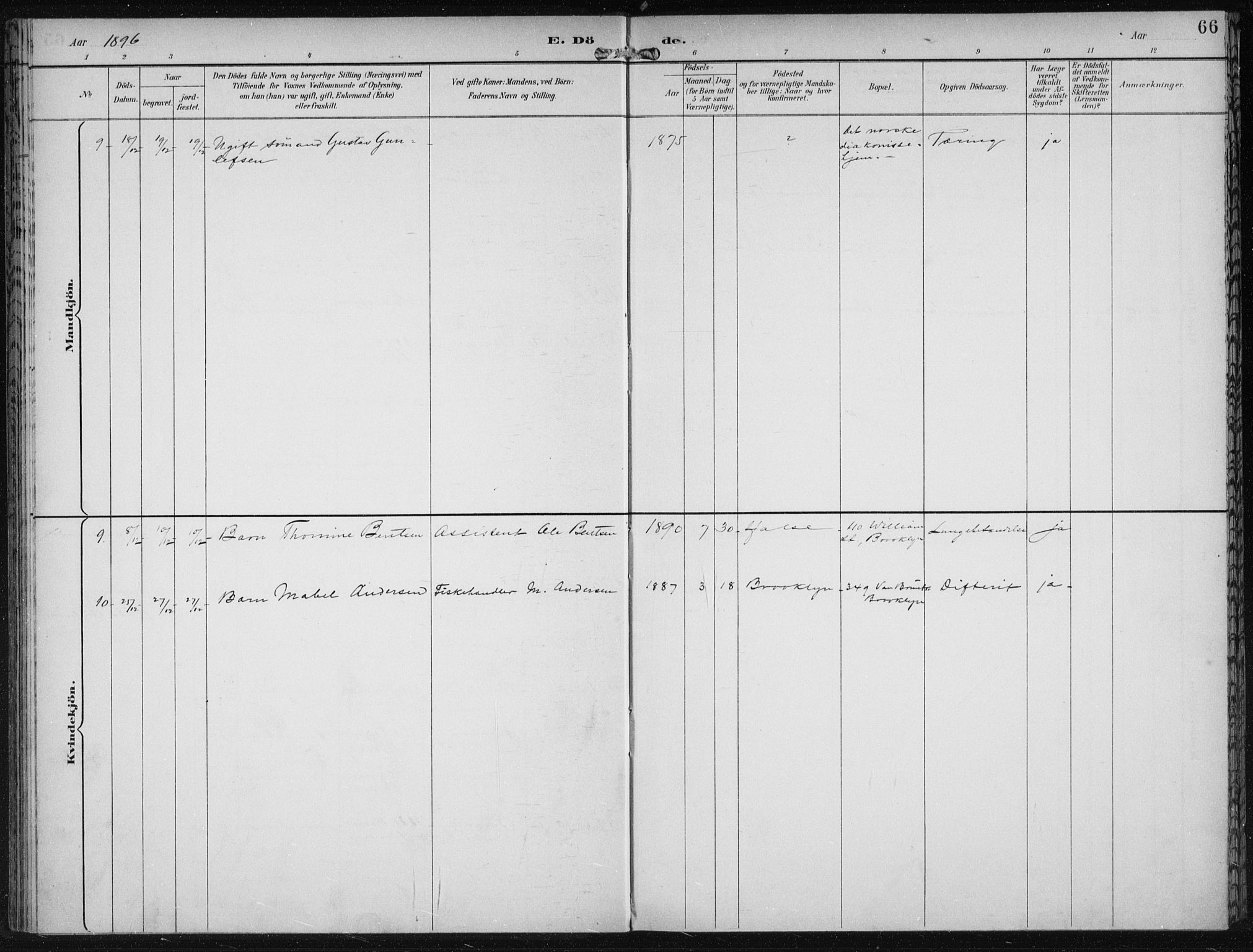 Den norske sjømannsmisjon i utlandet/New York, SAB/SAB/PA-0110/H/Ha/L0004: Parish register (official) no. A 4, 1893-1901, p. 66