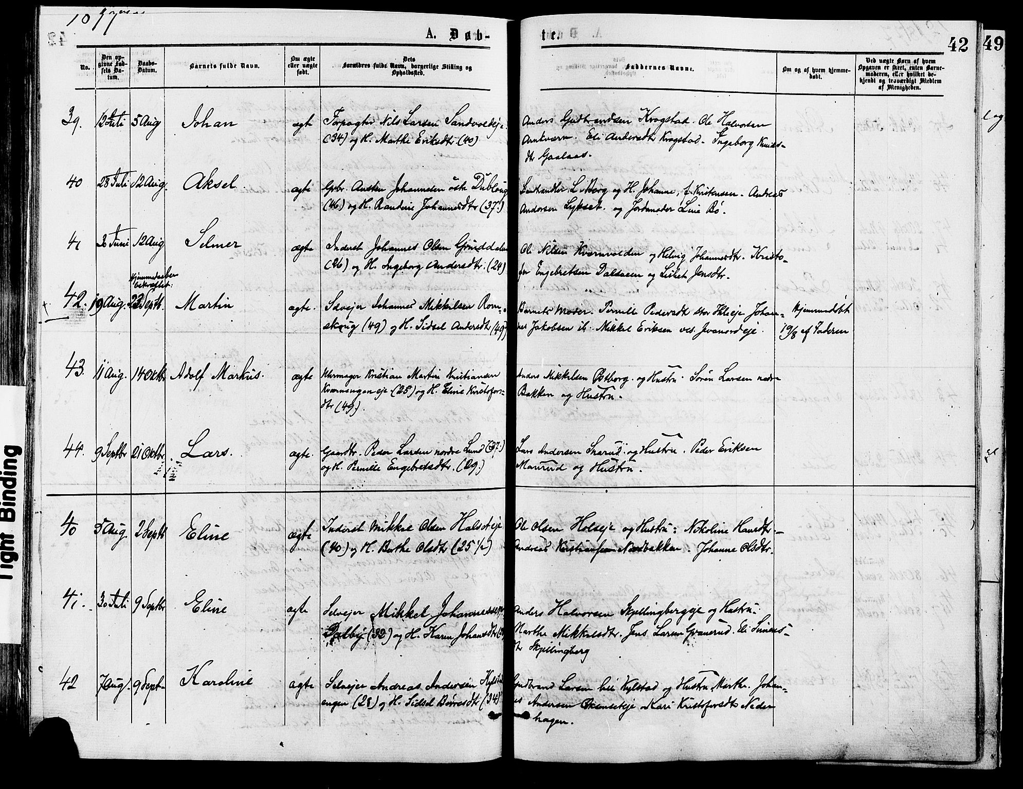 Vang prestekontor, Hedmark, SAH/PREST-008/H/Ha/Haa/L0013: Parish register (official) no. 13, 1855-1879, p. 42