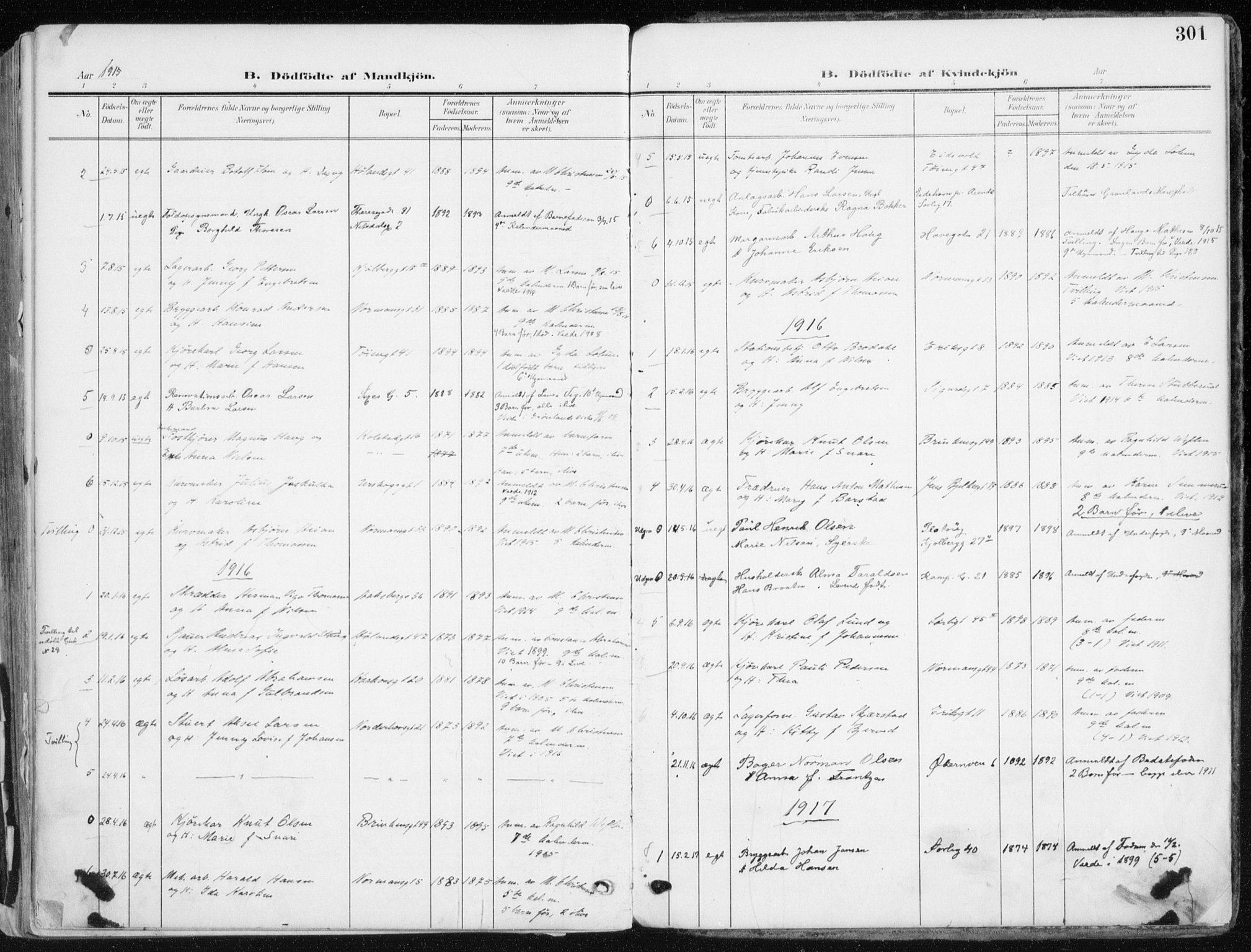 Kampen prestekontor Kirkebøker, AV/SAO-A-10853/F/Fa/L0010: Parish register (official) no. I 10, 1905-1917, p. 301