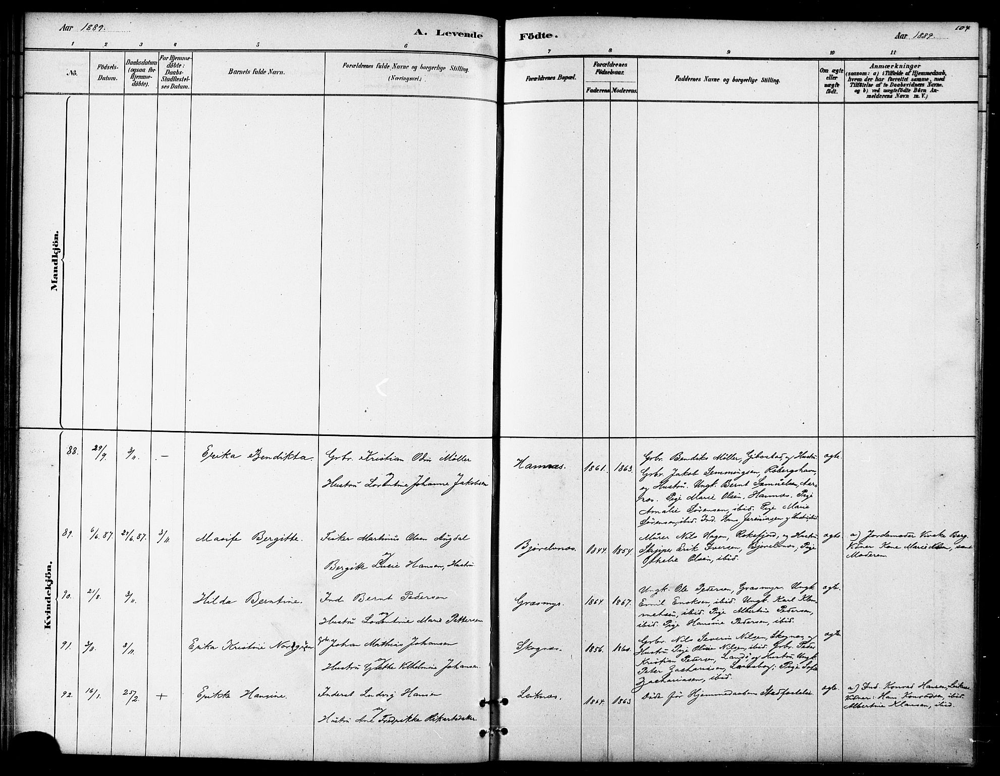 Lenvik sokneprestembete, AV/SATØ-S-1310/H/Ha/Haa/L0011kirke: Parish register (official) no. 11, 1880-1889, p. 104