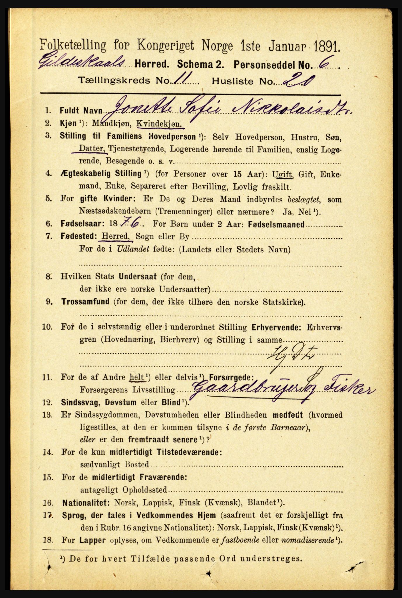 RA, 1891 census for 1838 Gildeskål, 1891, p. 3338