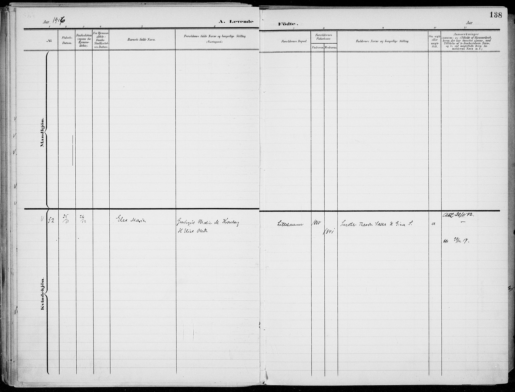 Lillehammer prestekontor, AV/SAH-PREST-088/H/Ha/Haa/L0001: Parish register (official) no. 1, 1901-1916, p. 138