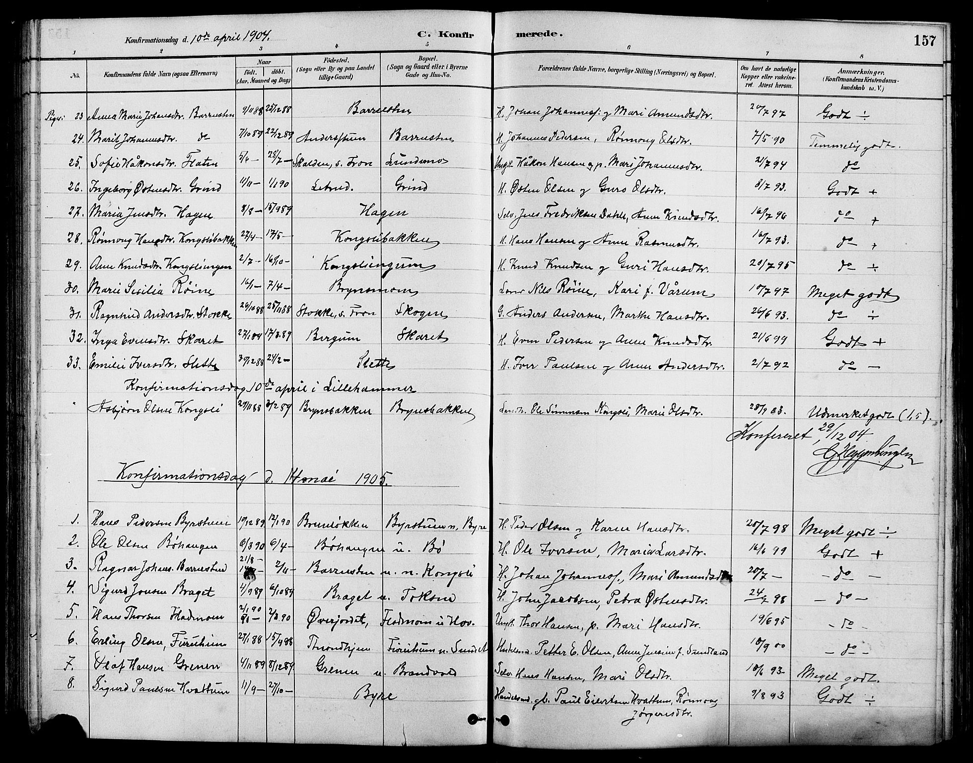 Nord-Fron prestekontor, SAH/PREST-080/H/Ha/Hab/L0004: Parish register (copy) no. 4, 1884-1914, p. 157