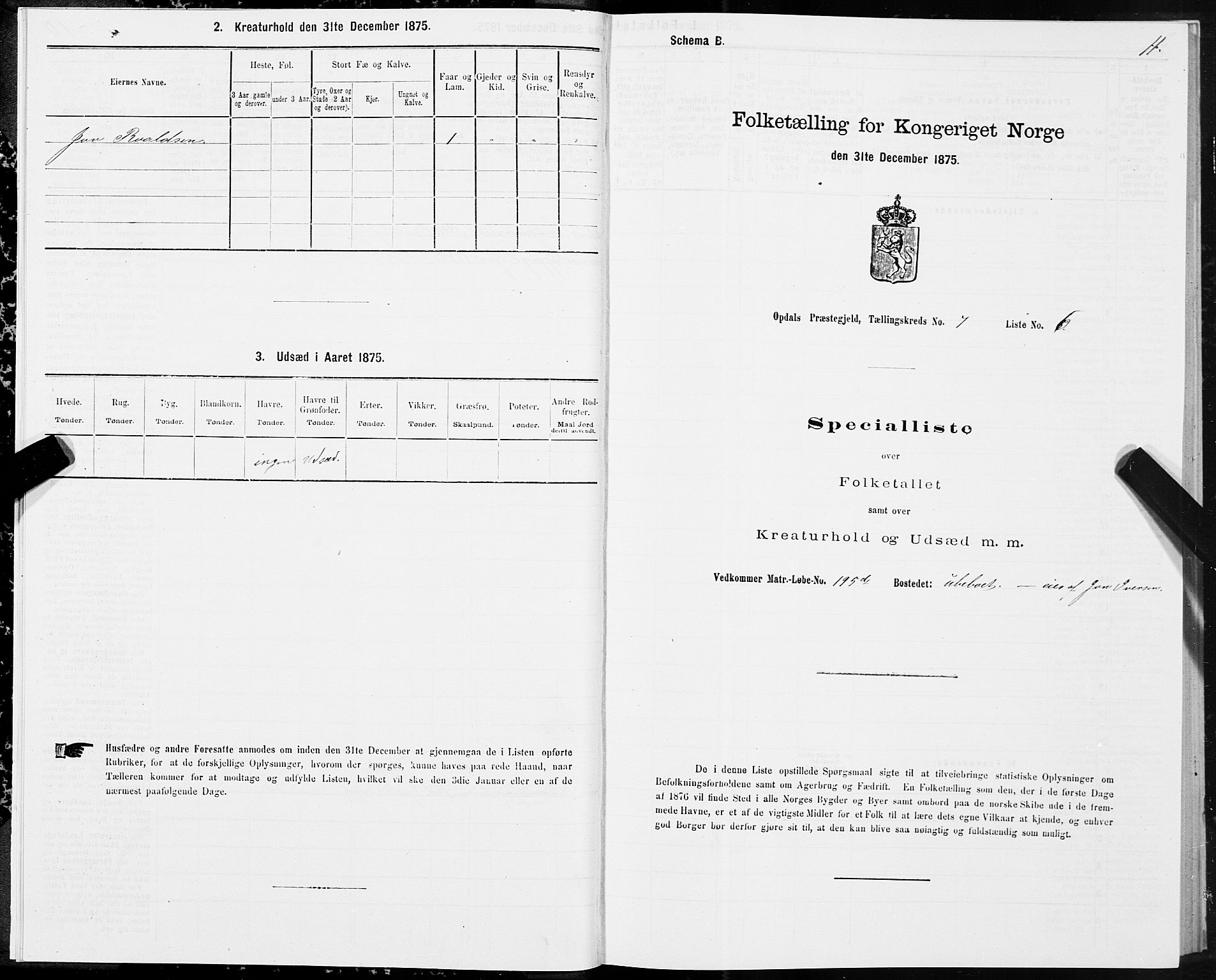 SAT, 1875 census for 1634P Oppdal, 1875, p. 4011