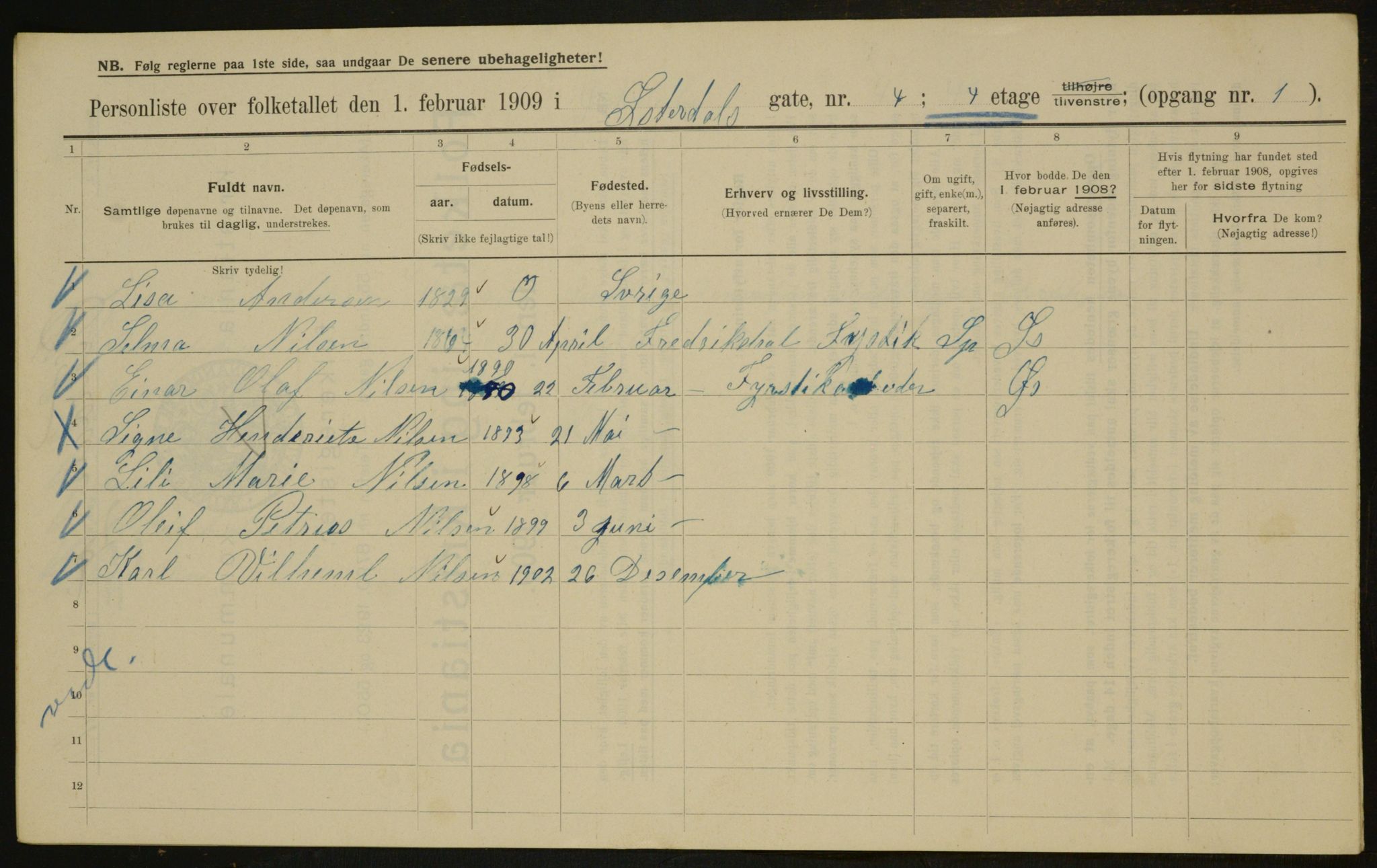 OBA, Municipal Census 1909 for Kristiania, 1909, p. 117105