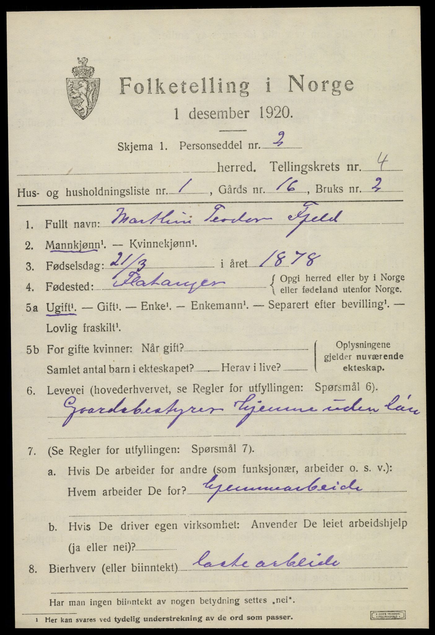 SAT, 1920 census for Flatanger, 1920, p. 2248