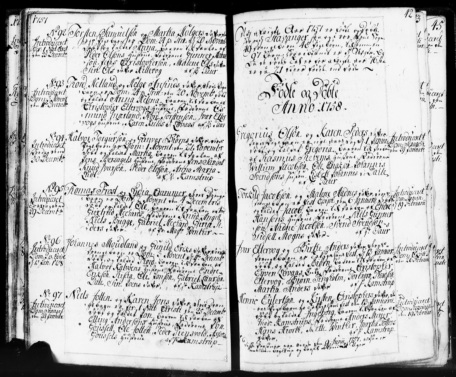 Domkirken sokneprestkontor, SAST/A-101812/001/30/30BB/L0004: Parish register (copy) no. B 4, 1752-1790, p. 42