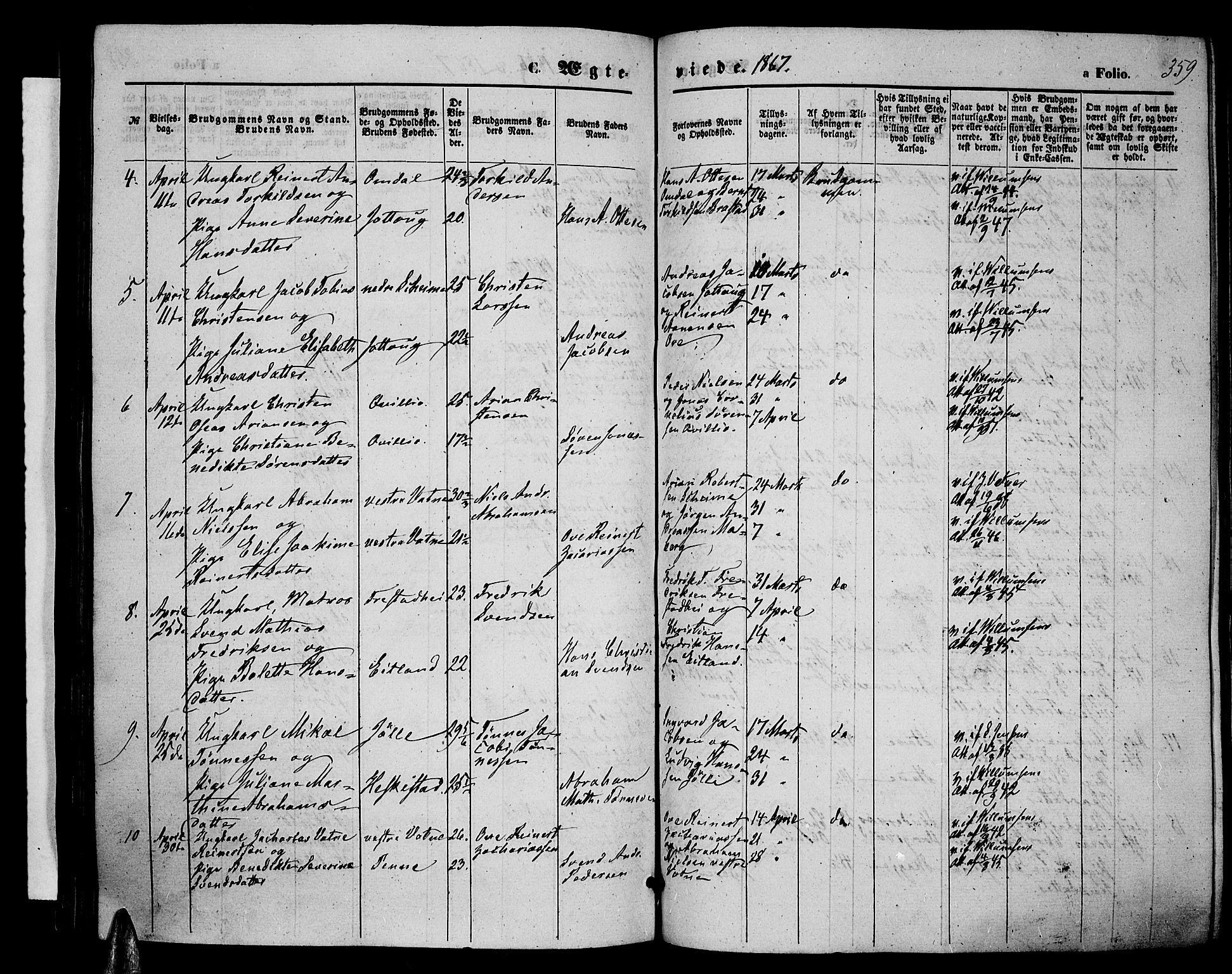 Lista sokneprestkontor, AV/SAK-1111-0027/F/Fb/L0003: Parish register (copy) no. B 3, 1862-1877, p. 359