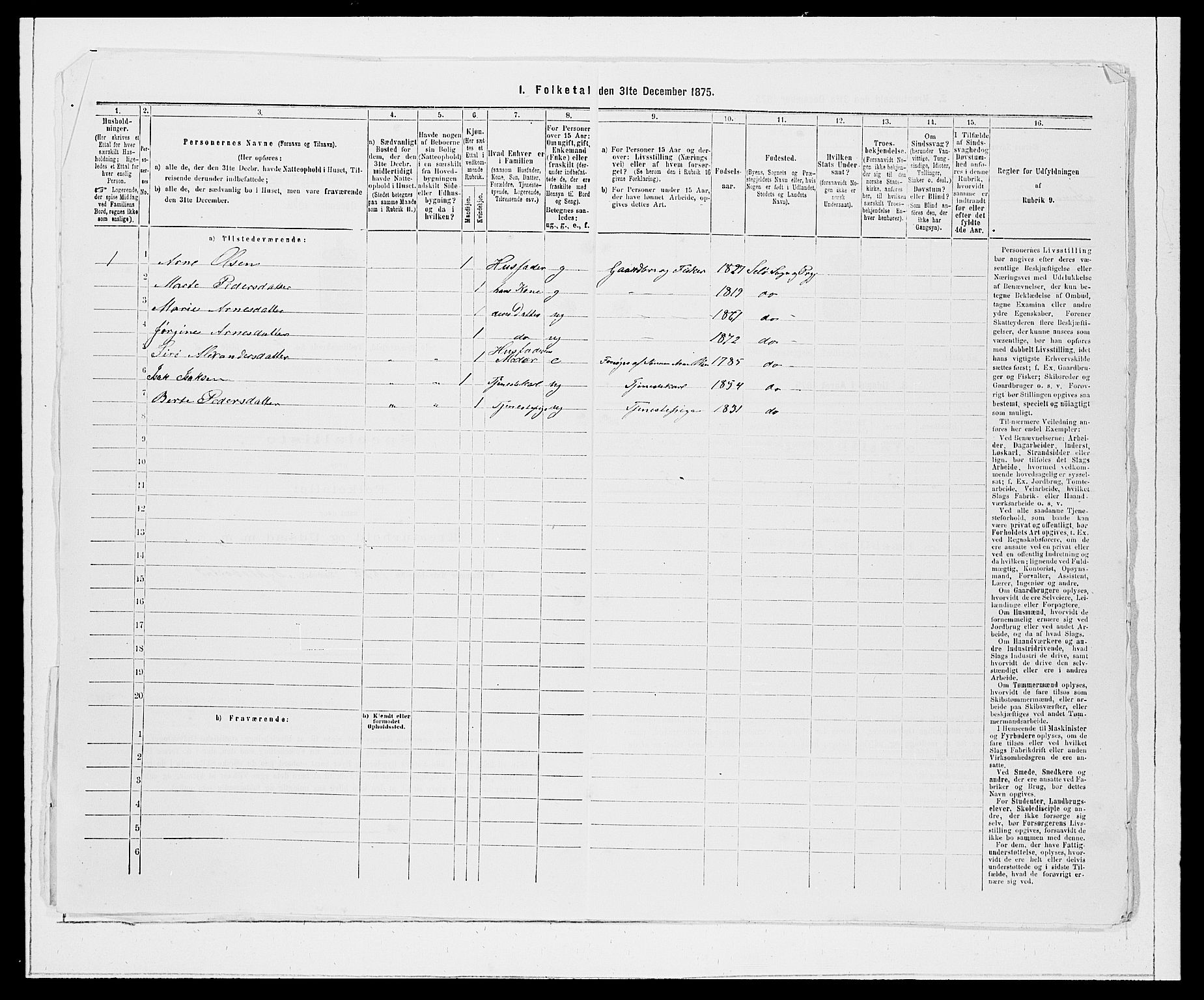 SAB, 1875 Census for 1441P Selje, 1875, p. 802