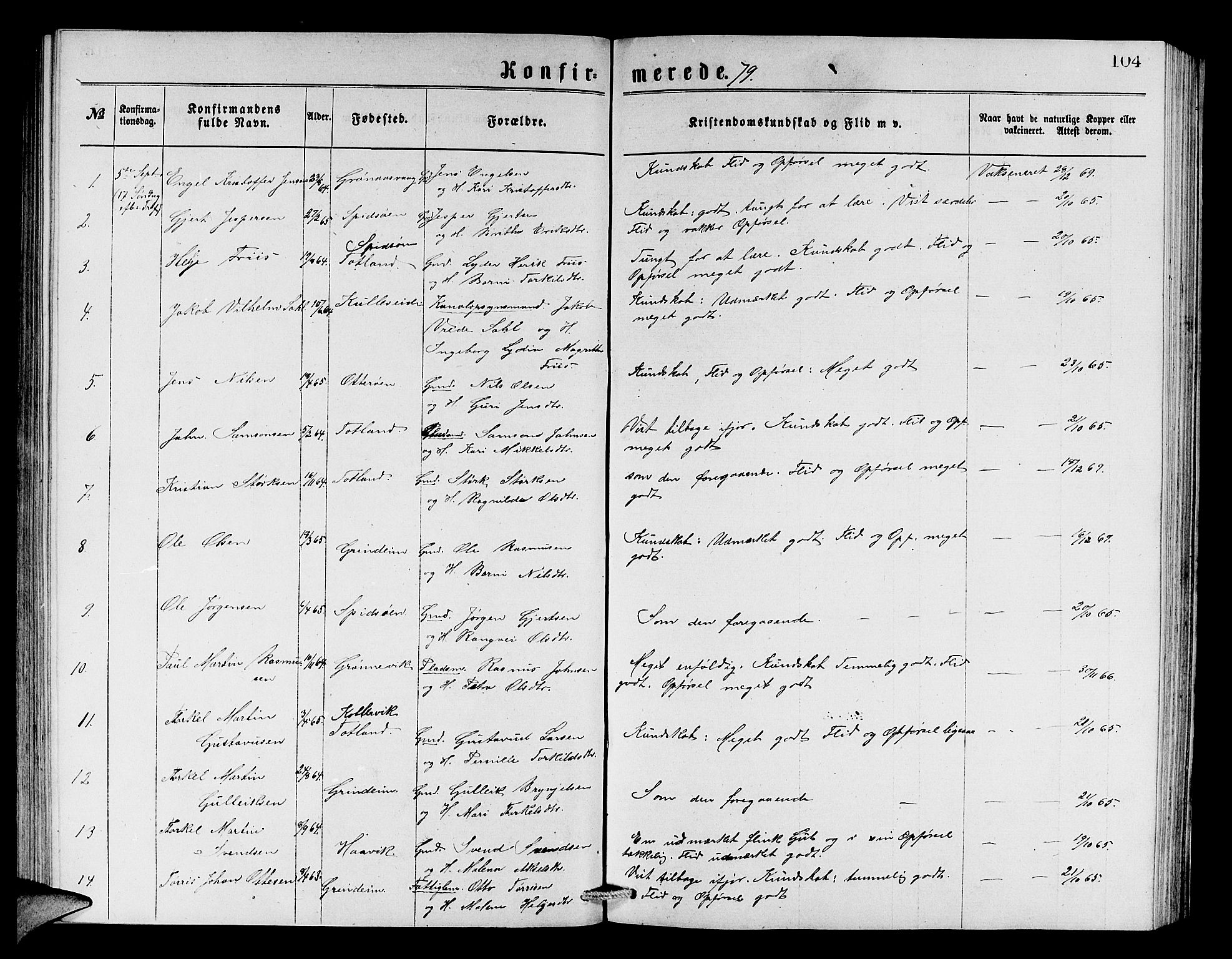 Finnås sokneprestembete, SAB/A-99925/H/Ha/Hab/Haba/L0002: Parish register (copy) no. A 2, 1873-1882, p. 104