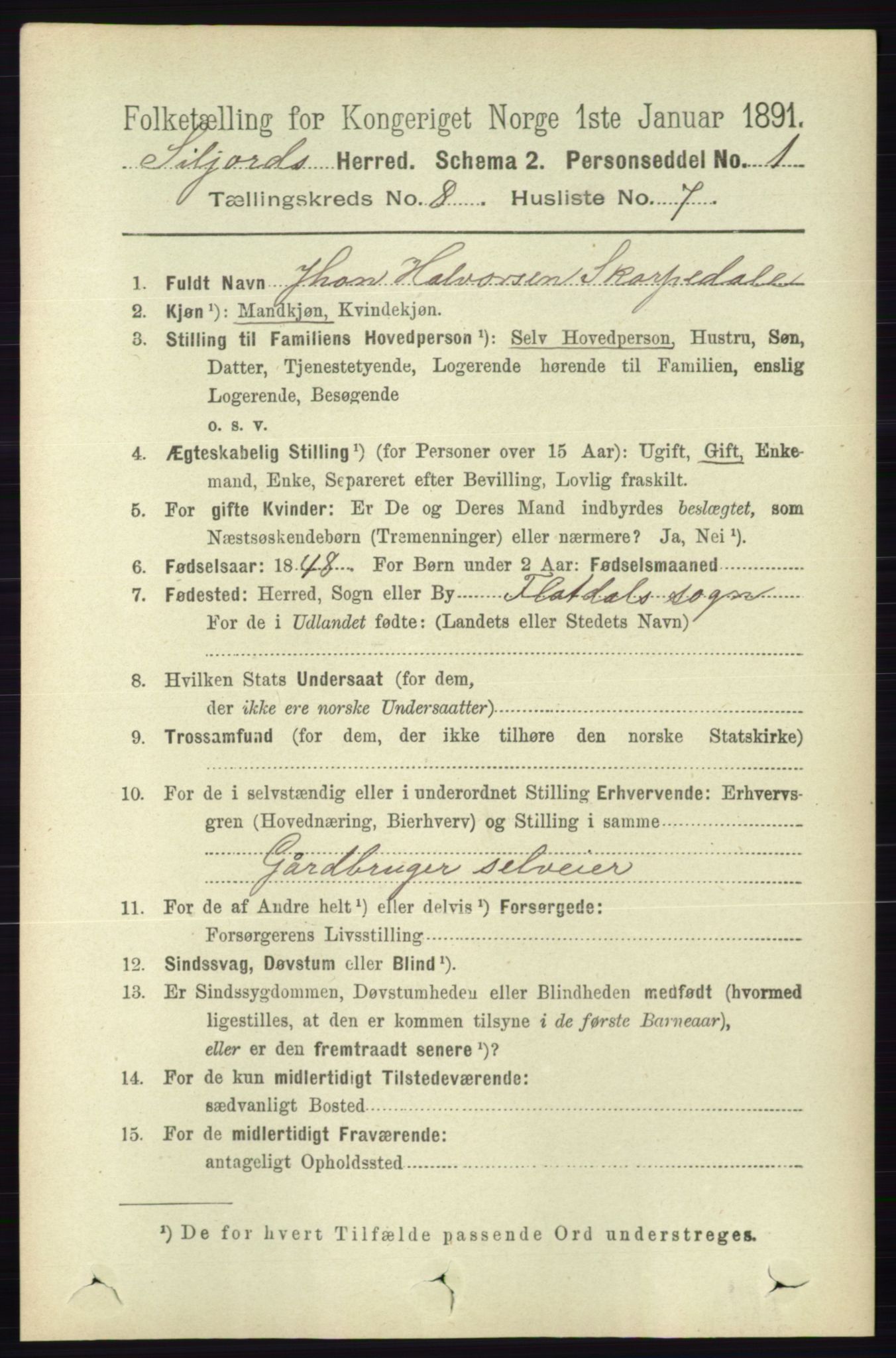 RA, 1891 census for 0828 Seljord, 1891, p. 2908