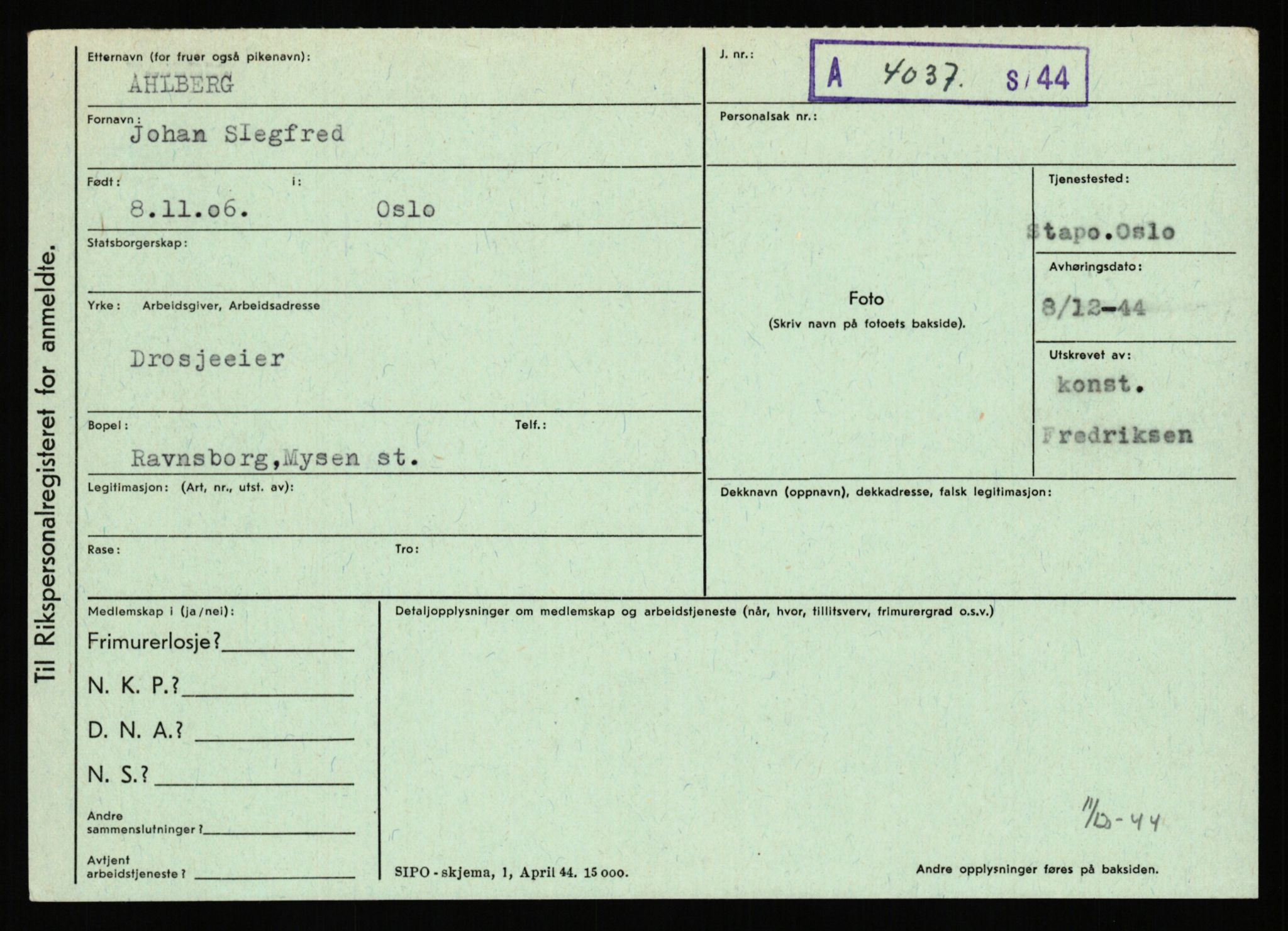 Statspolitiet - Hovedkontoret / Osloavdelingen, AV/RA-S-1329/C/Ca/L0001: Aabakken - Armann, 1943-1945, p. 1194